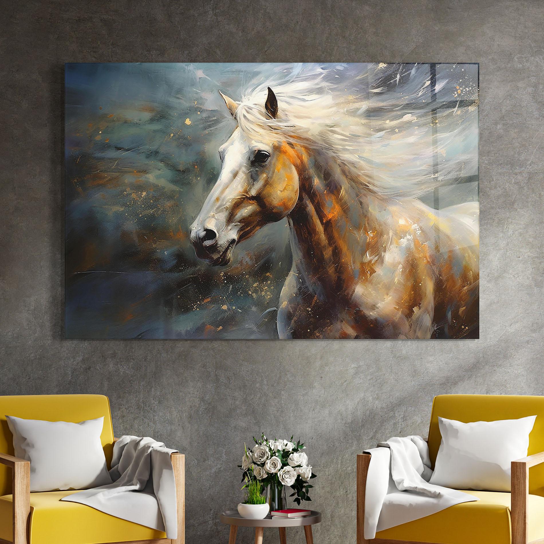 Glasbild White Hair Horse mockup 4