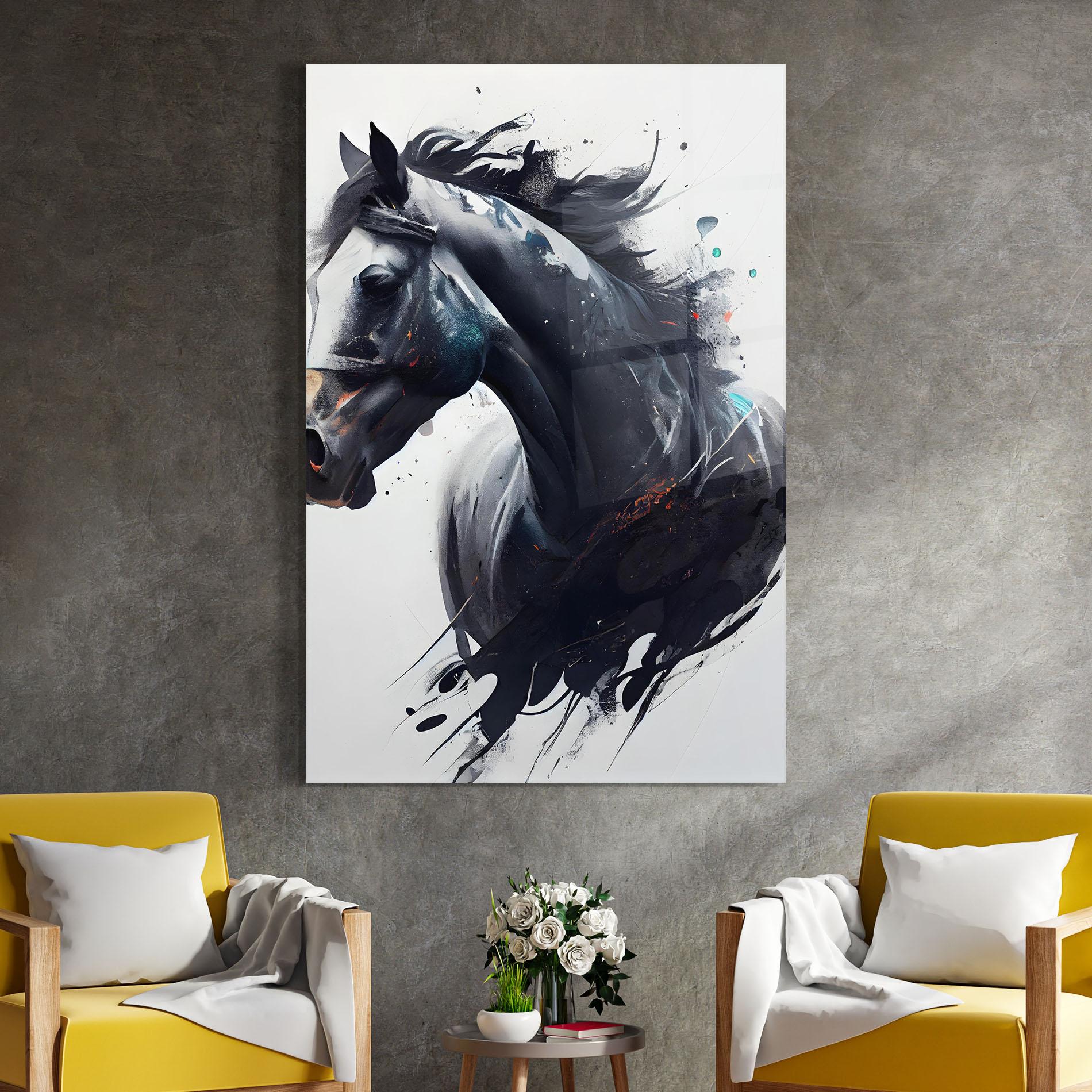 Glasbild Black Paint Horse mockup 4