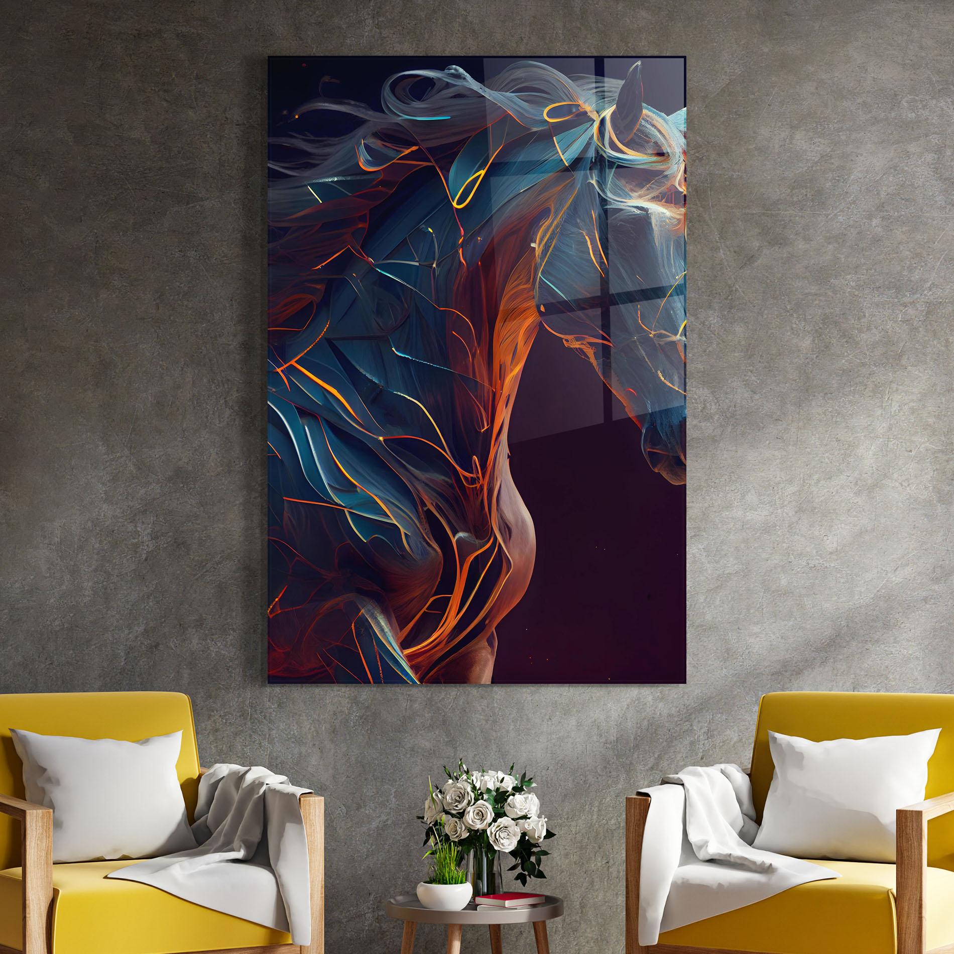 Glasbild Fire Lines Horse mockup 4