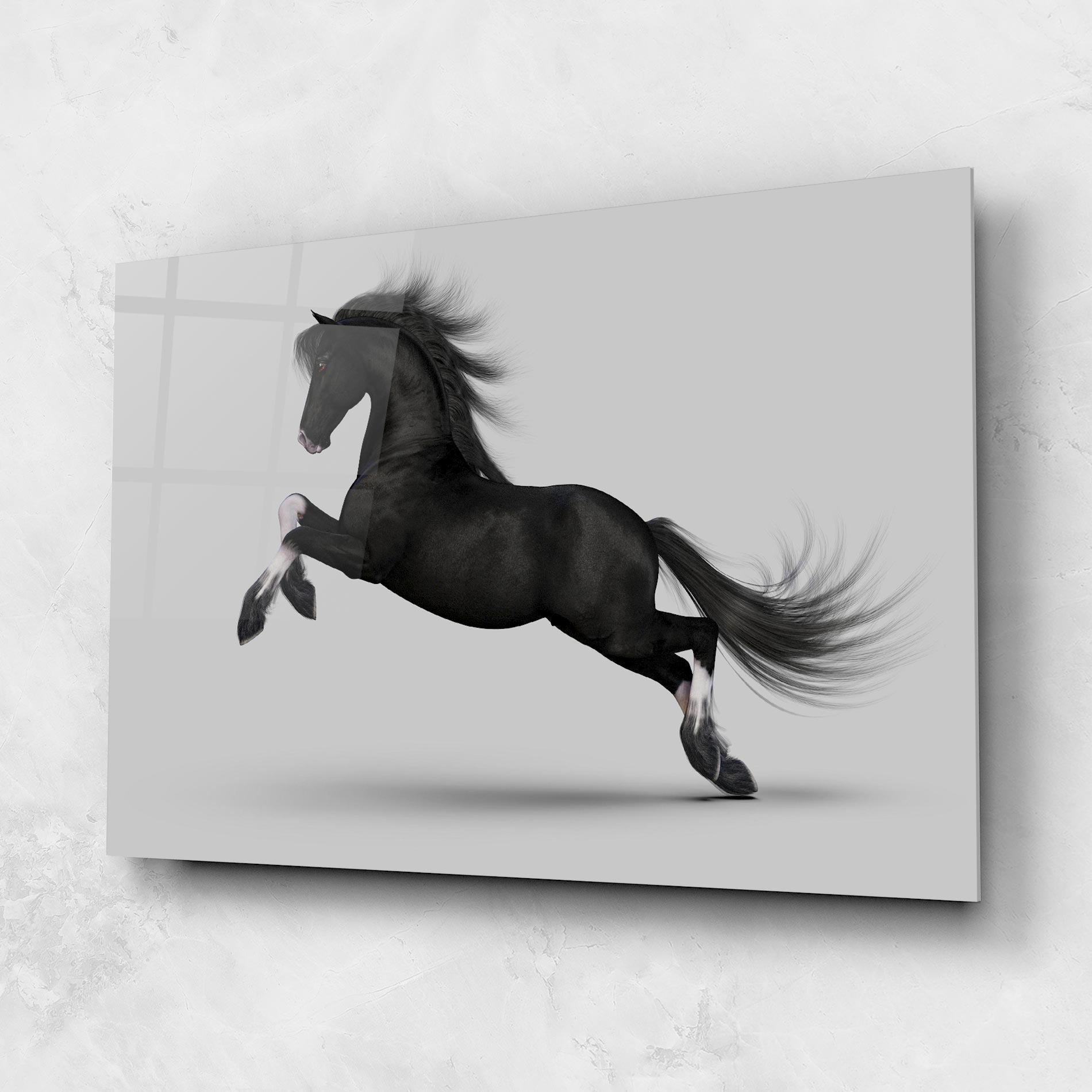 Glasbild Black Horse Galloping mockup 1