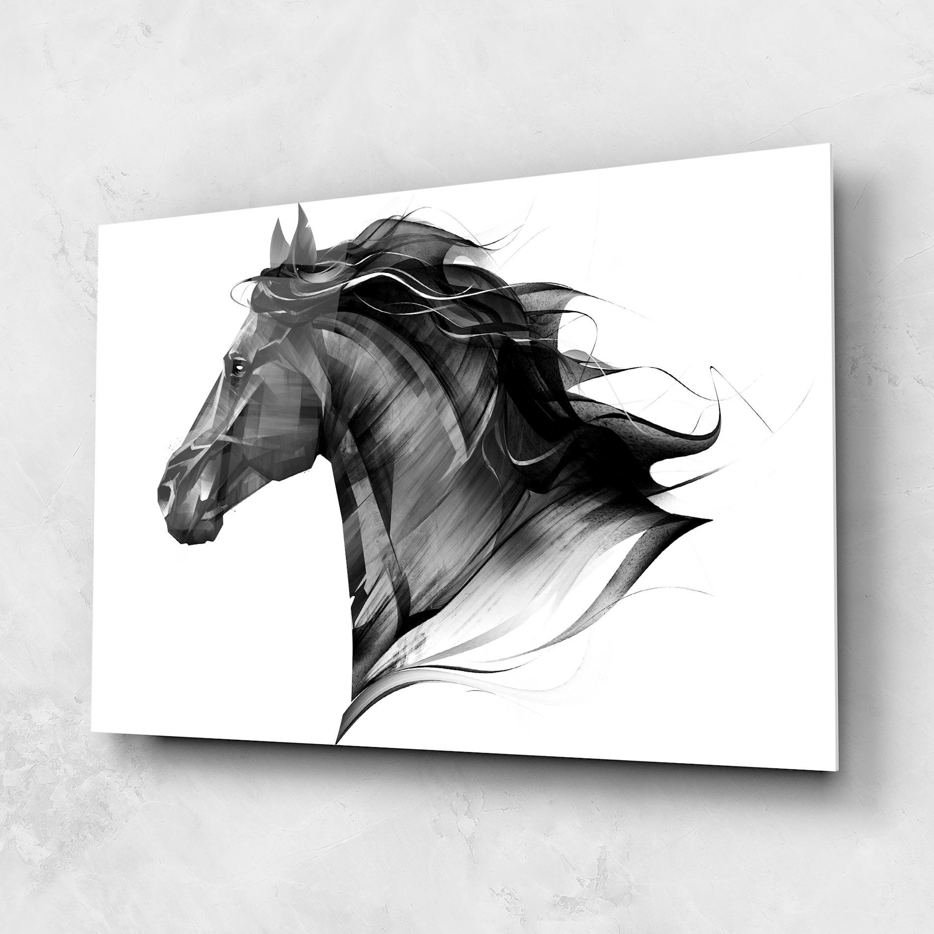 Glasbild Black Portrait Horse mockup 1