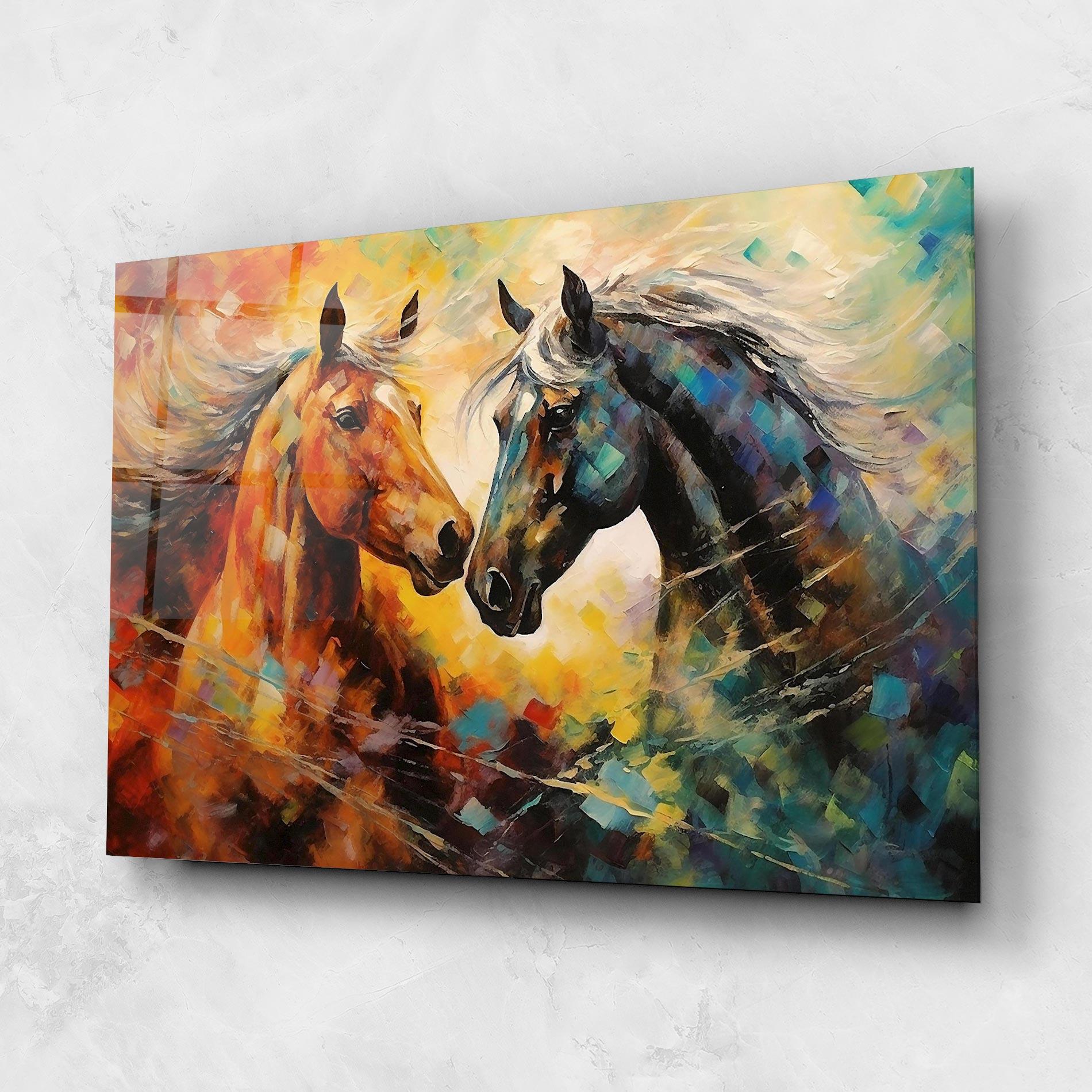 Glasbild Brown Black Horses mockup 1