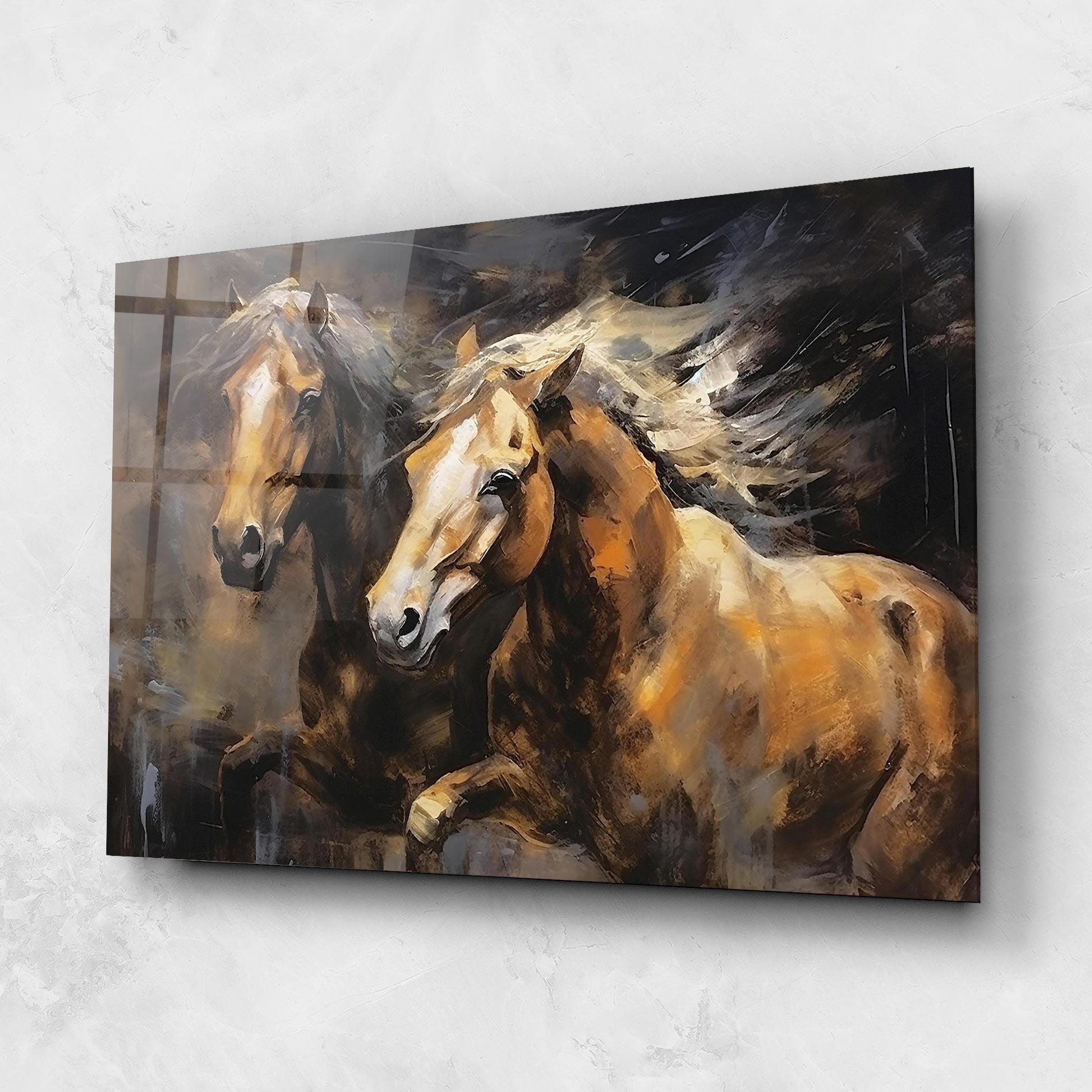 Glasbild Brown Horses Running mockup 1