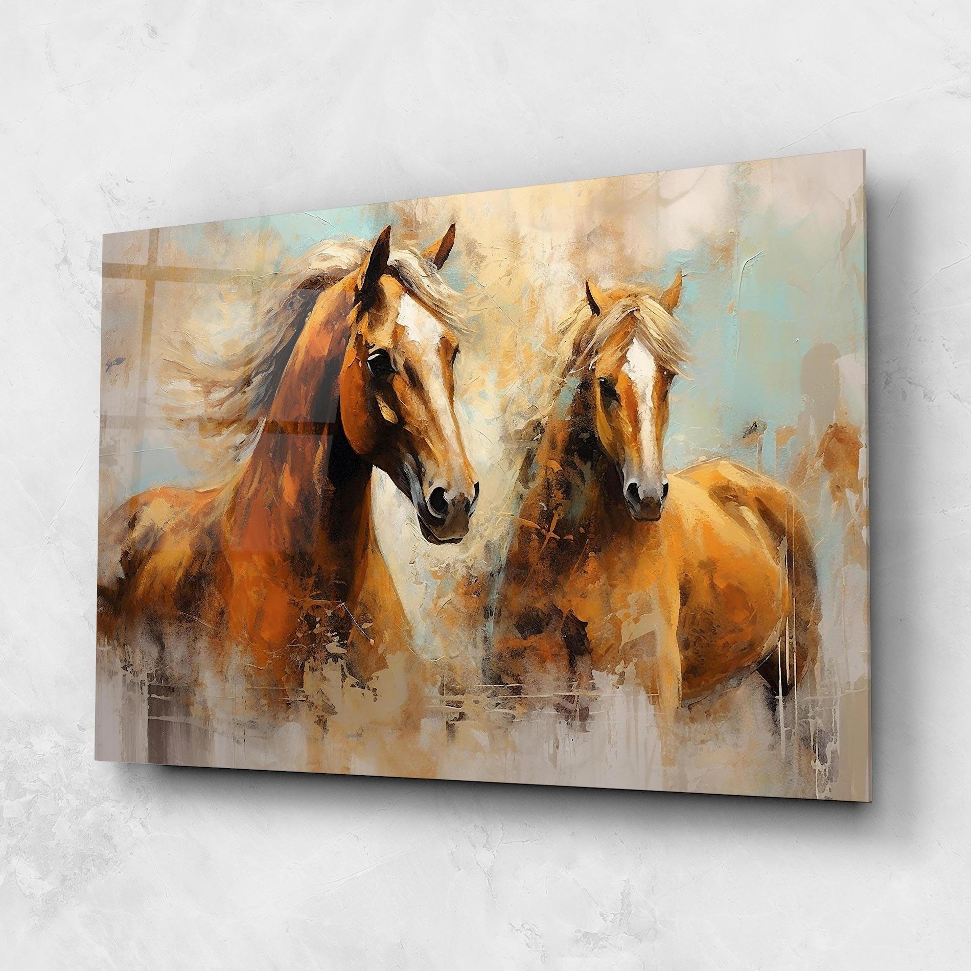 Glasbild Brown Horses Staying mockup 1