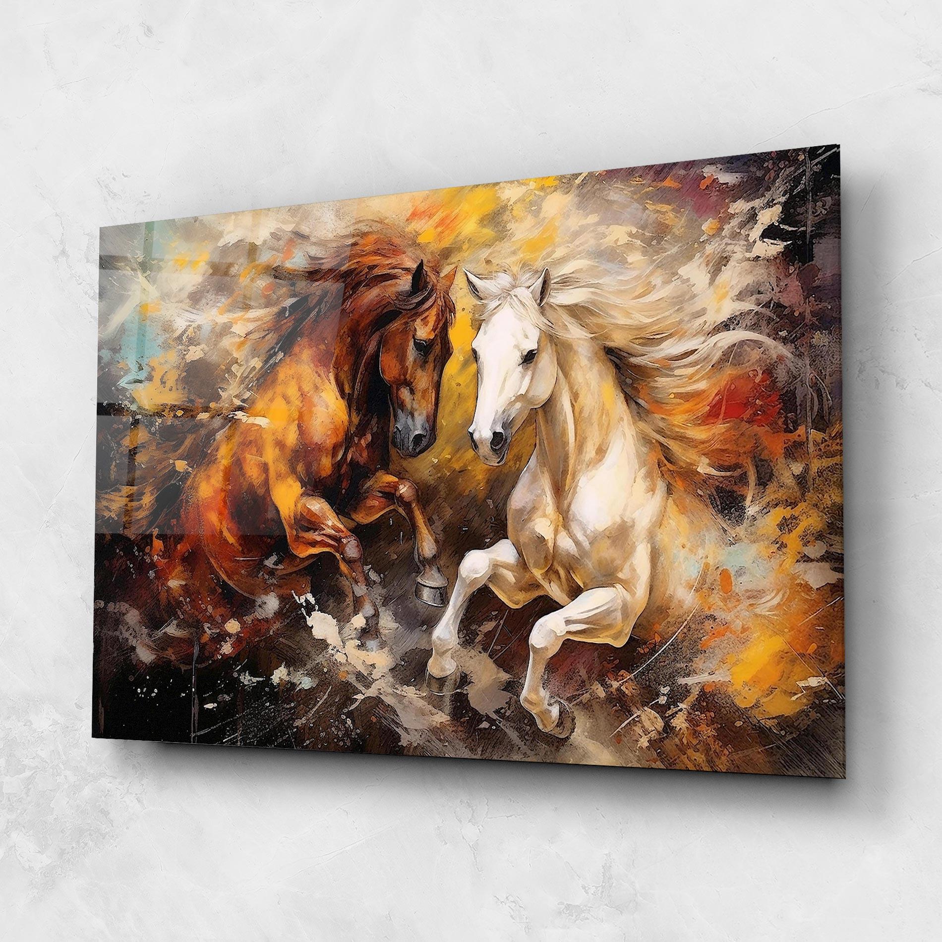 Glasbild Brown White Horses mockup 1