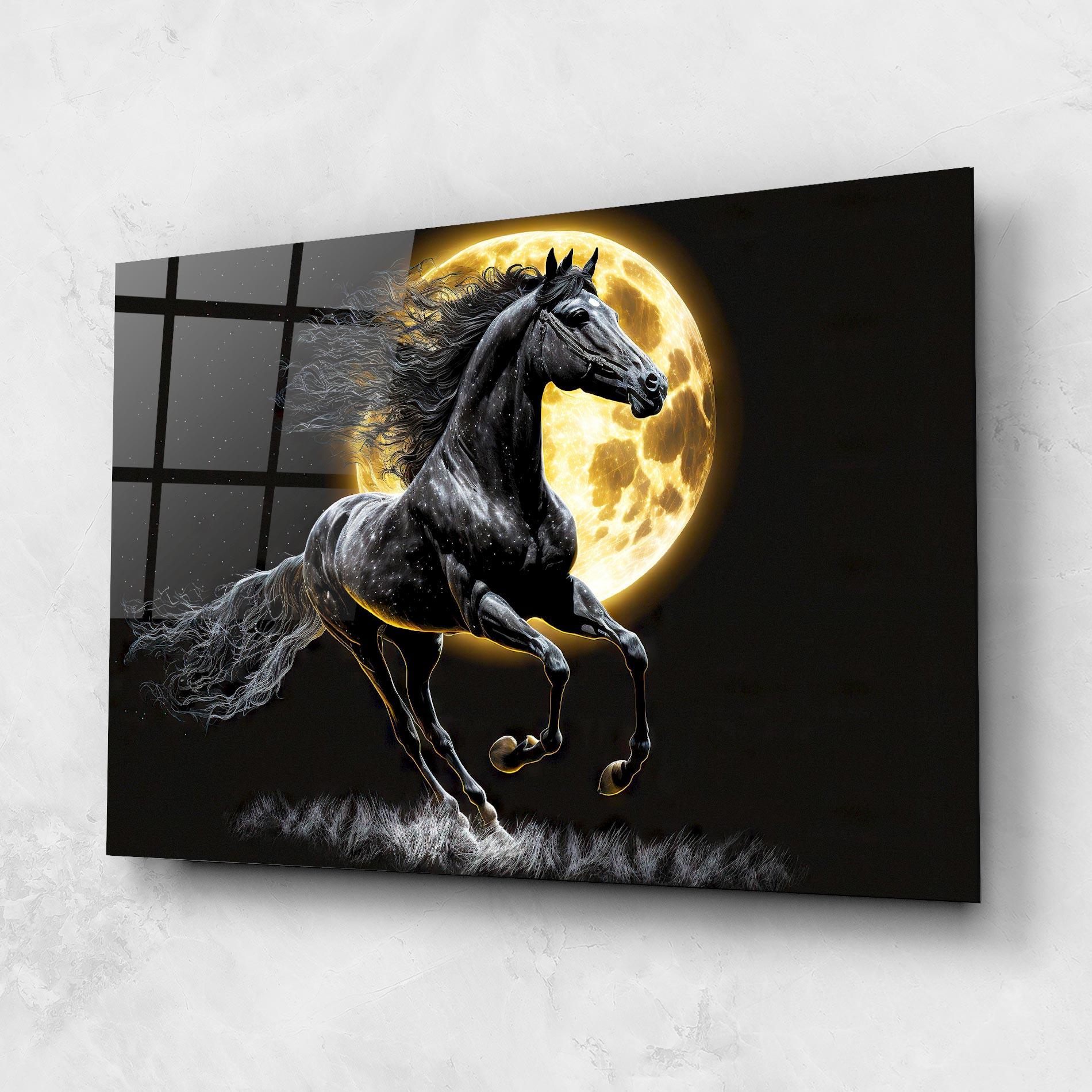 Glasbild Gold Moon Horse mockup 1