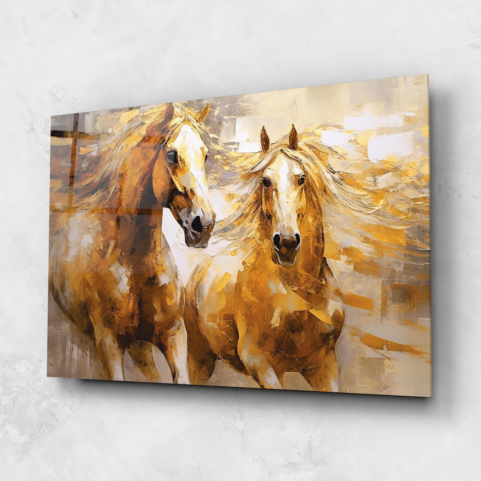 Glasbild Golden Brown Horses mockup 1