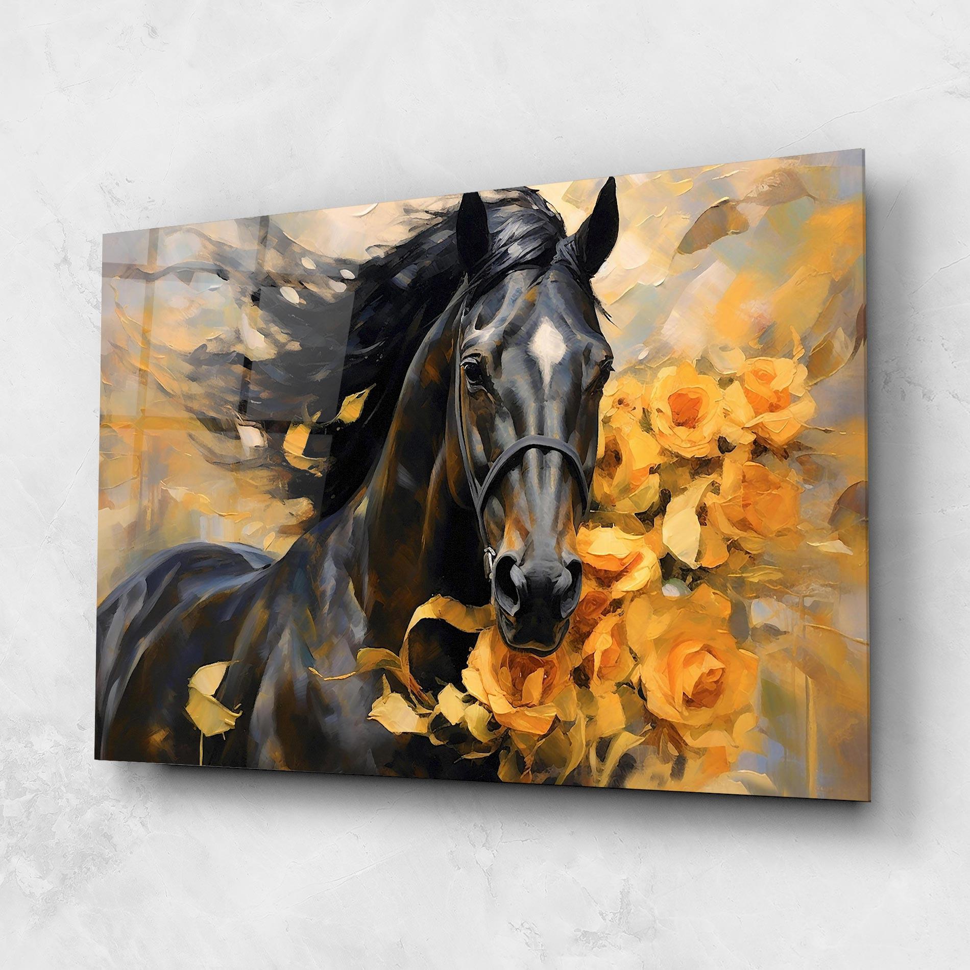 Glasbild Yellow Roses Horse mockup 1
