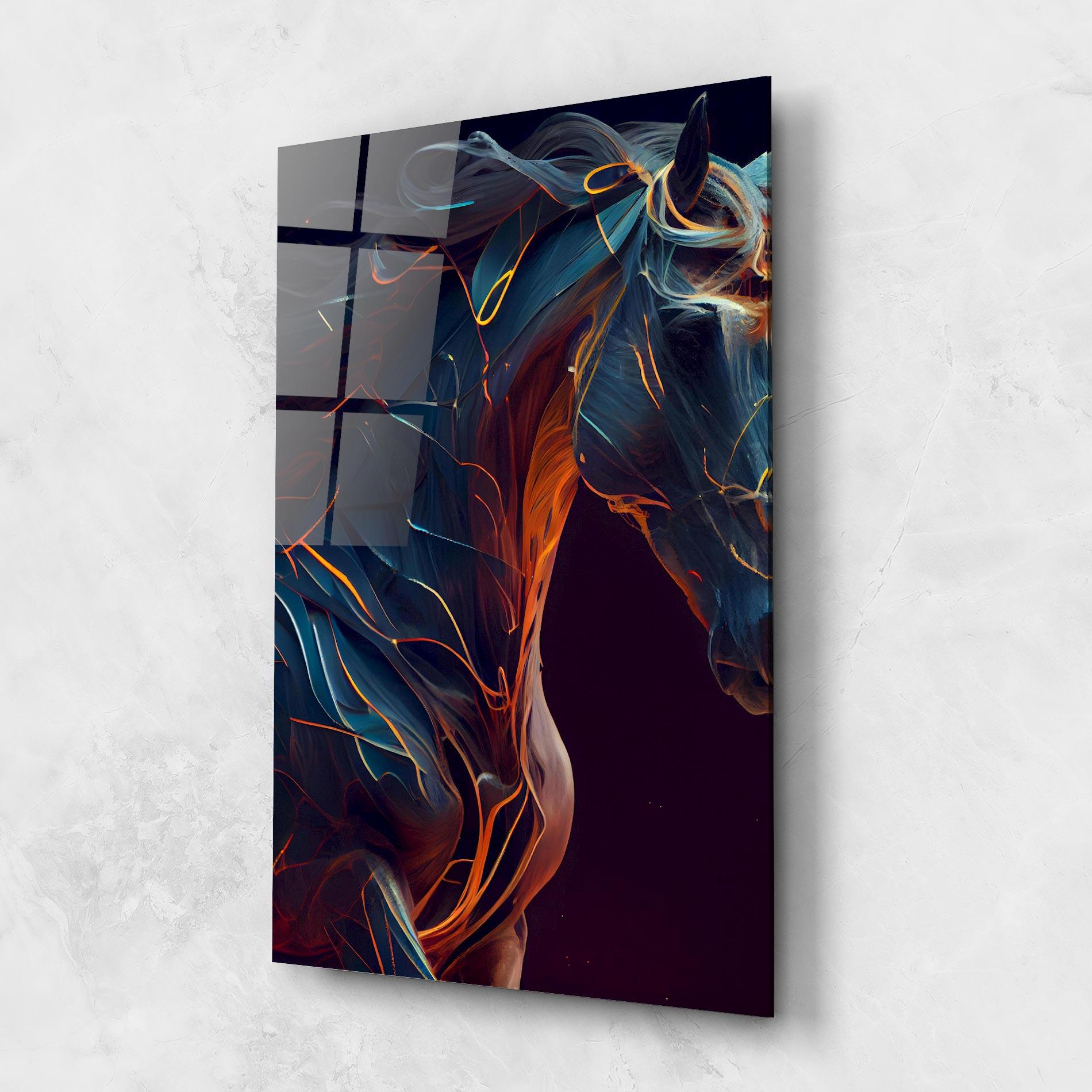 Glasbild Fire Lines Horse mockup 1
