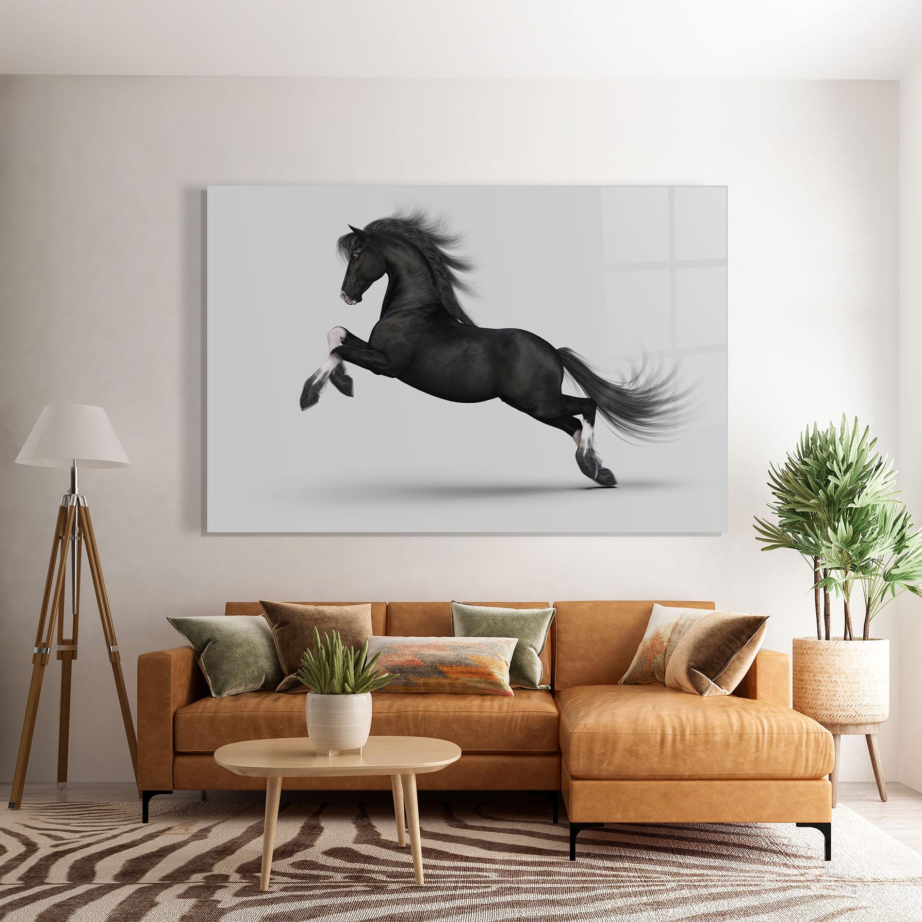 Glasbild Black Horse Galloping mockup 7