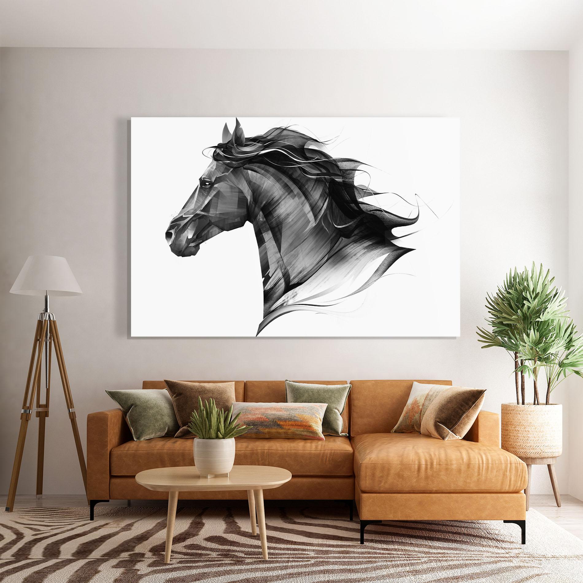Glasbild Black Portrait Horse mockup 7