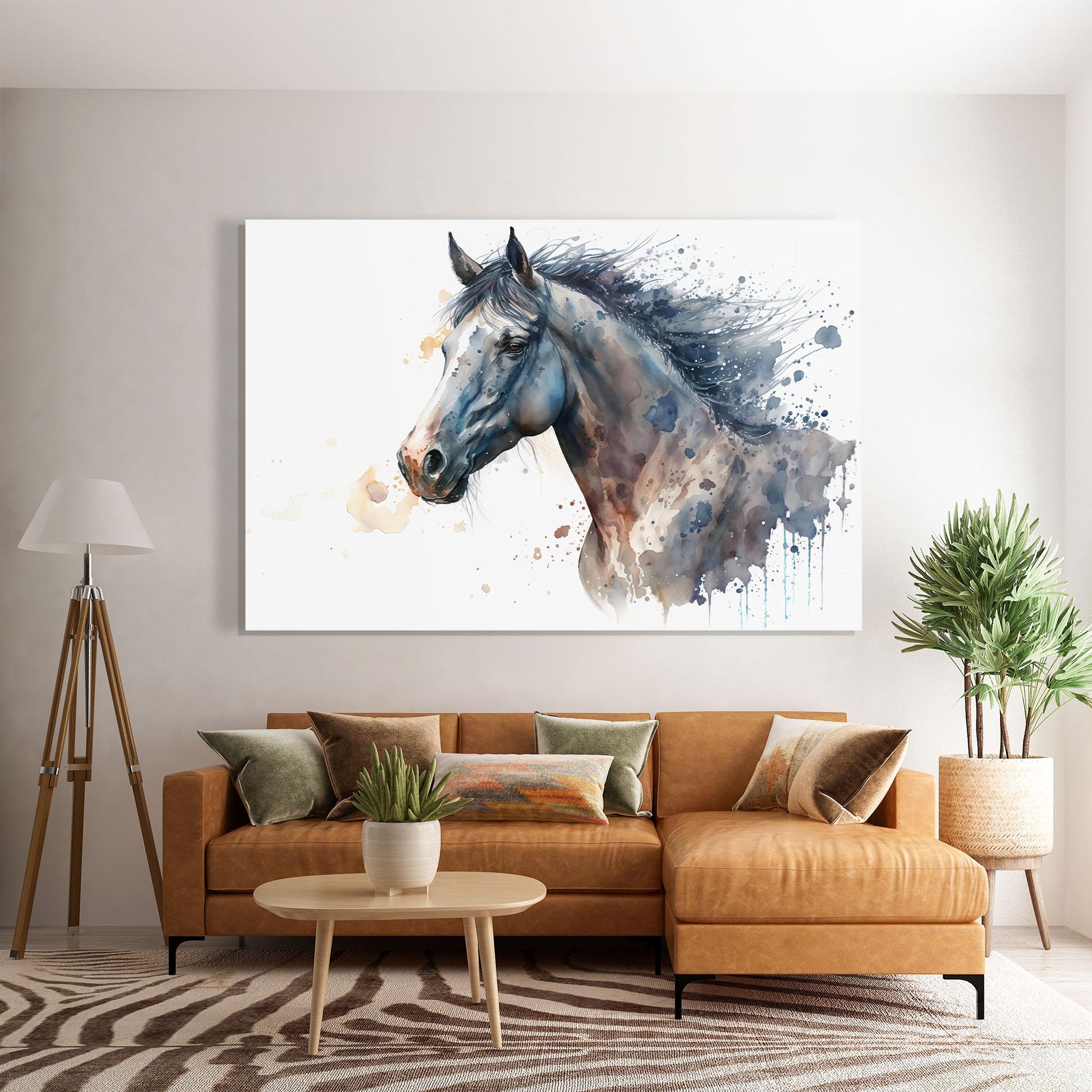 Glasbild Blue Horse Painting mockup 7