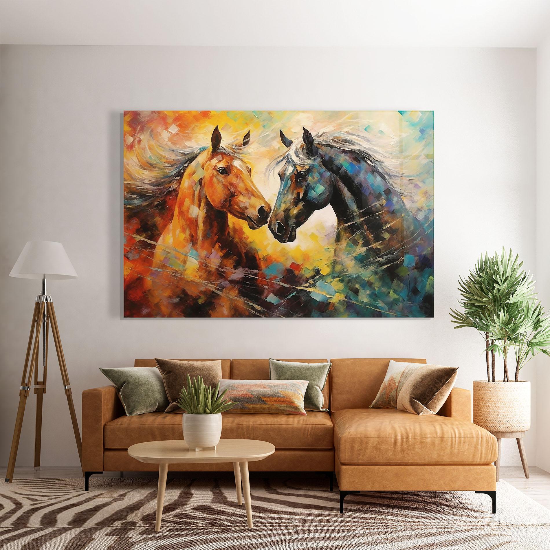 Glasbild Brown Black Horses mockup 7