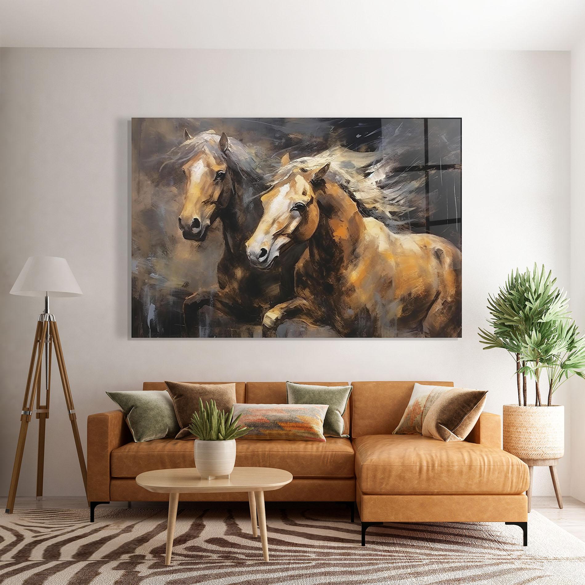 Glasbild Brown Horses Running mockup 7