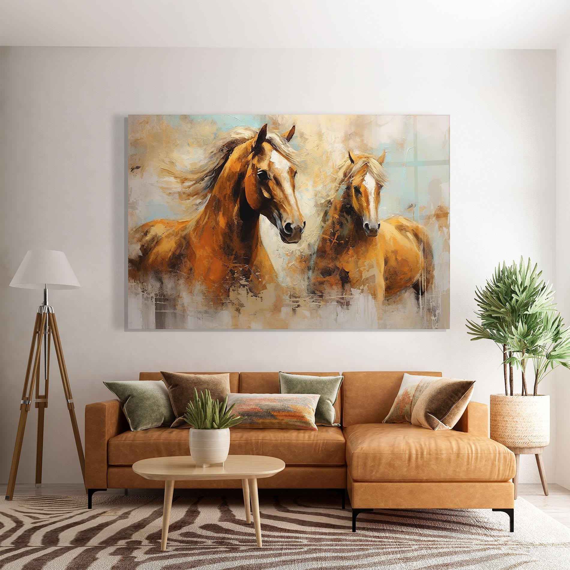 Glasbild Brown Horses Staying mockup 7