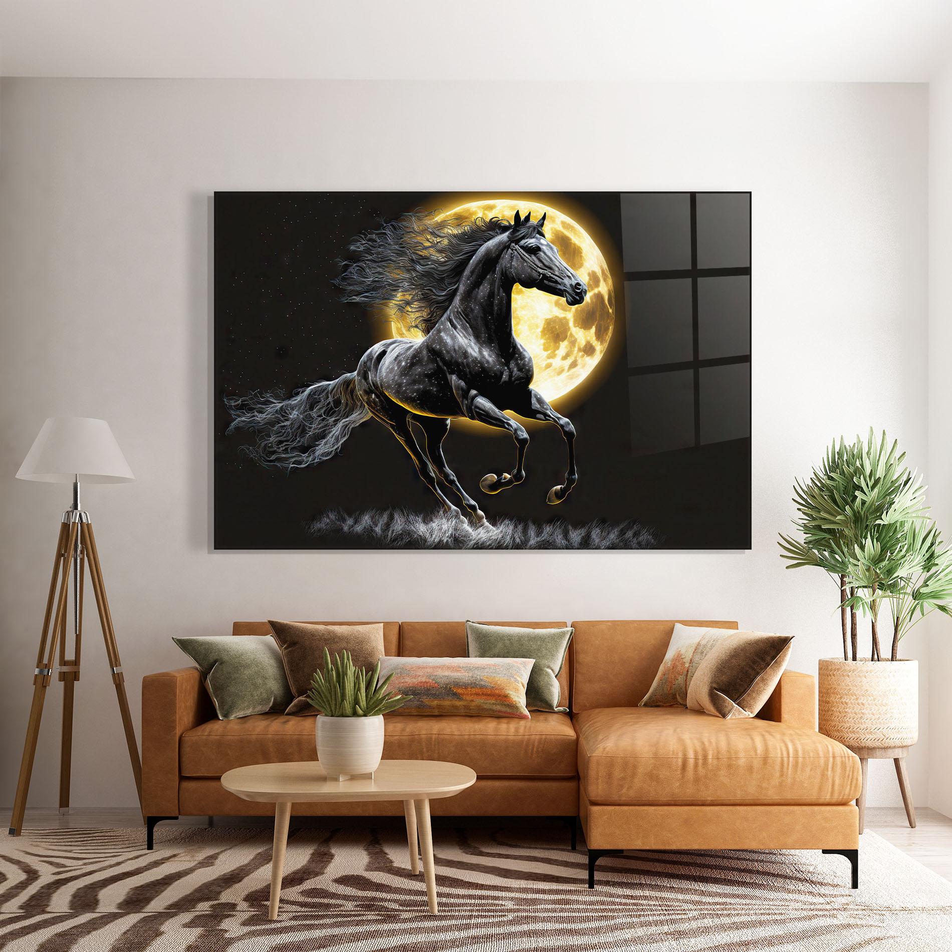 Glasbild Gold Moon Horse mockup 7