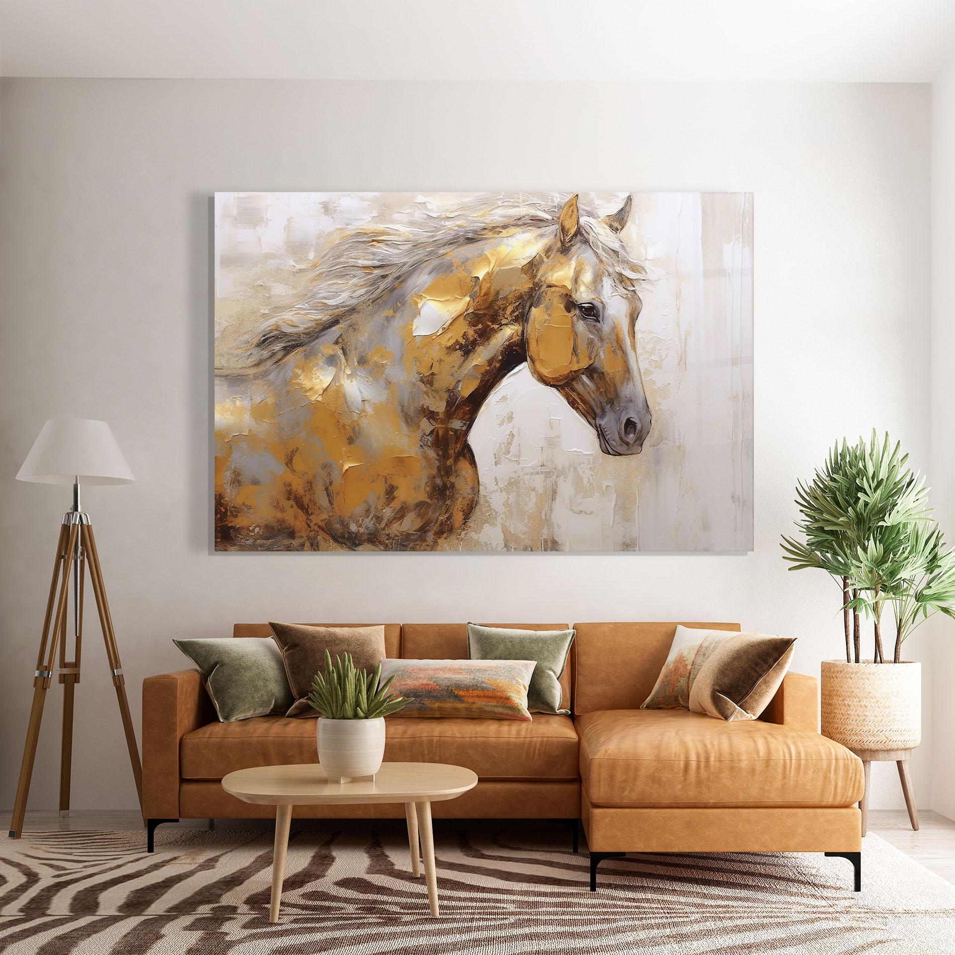 Glasbild Gold Texture Horse mockup 7