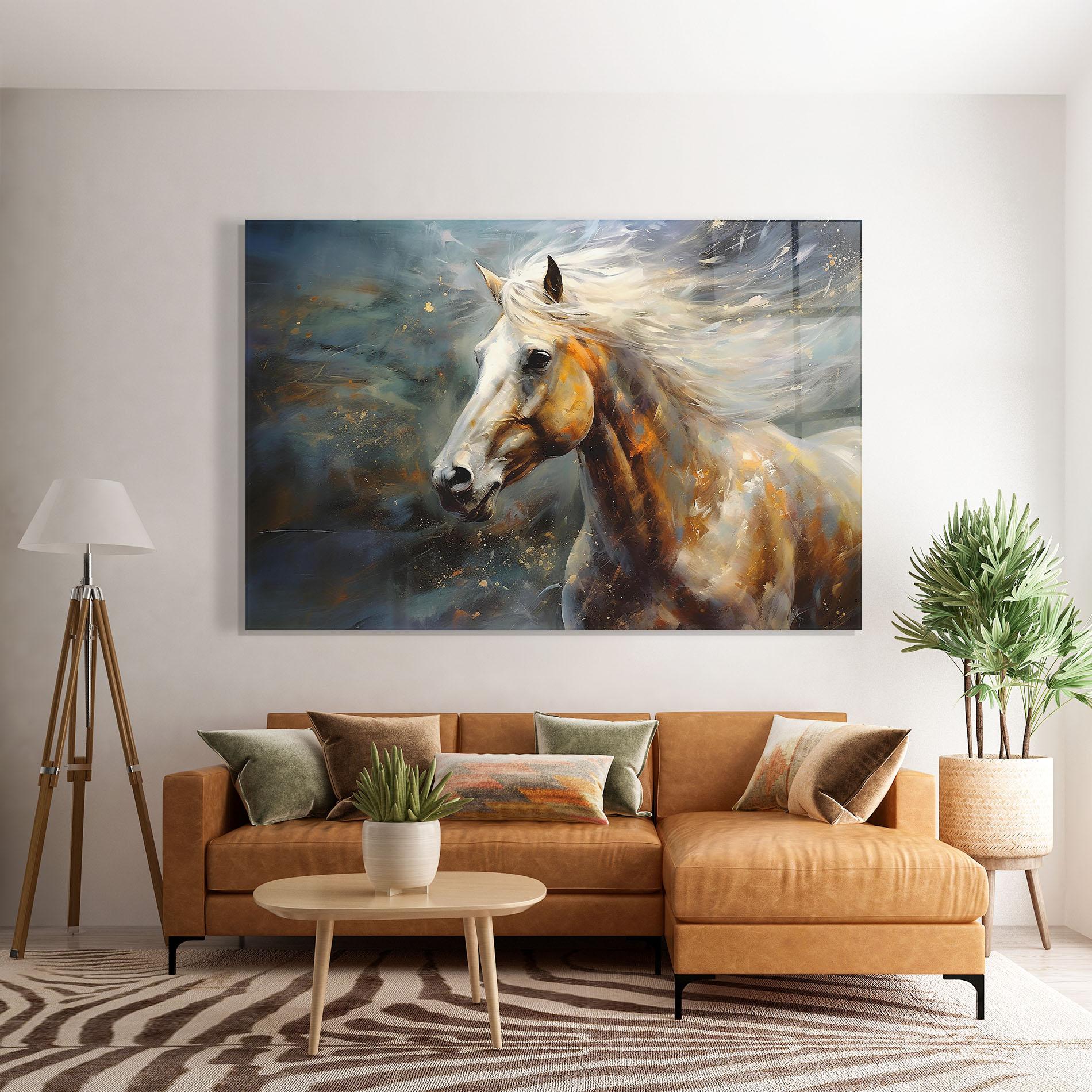 Glasbild White Hair Horse mockup 7