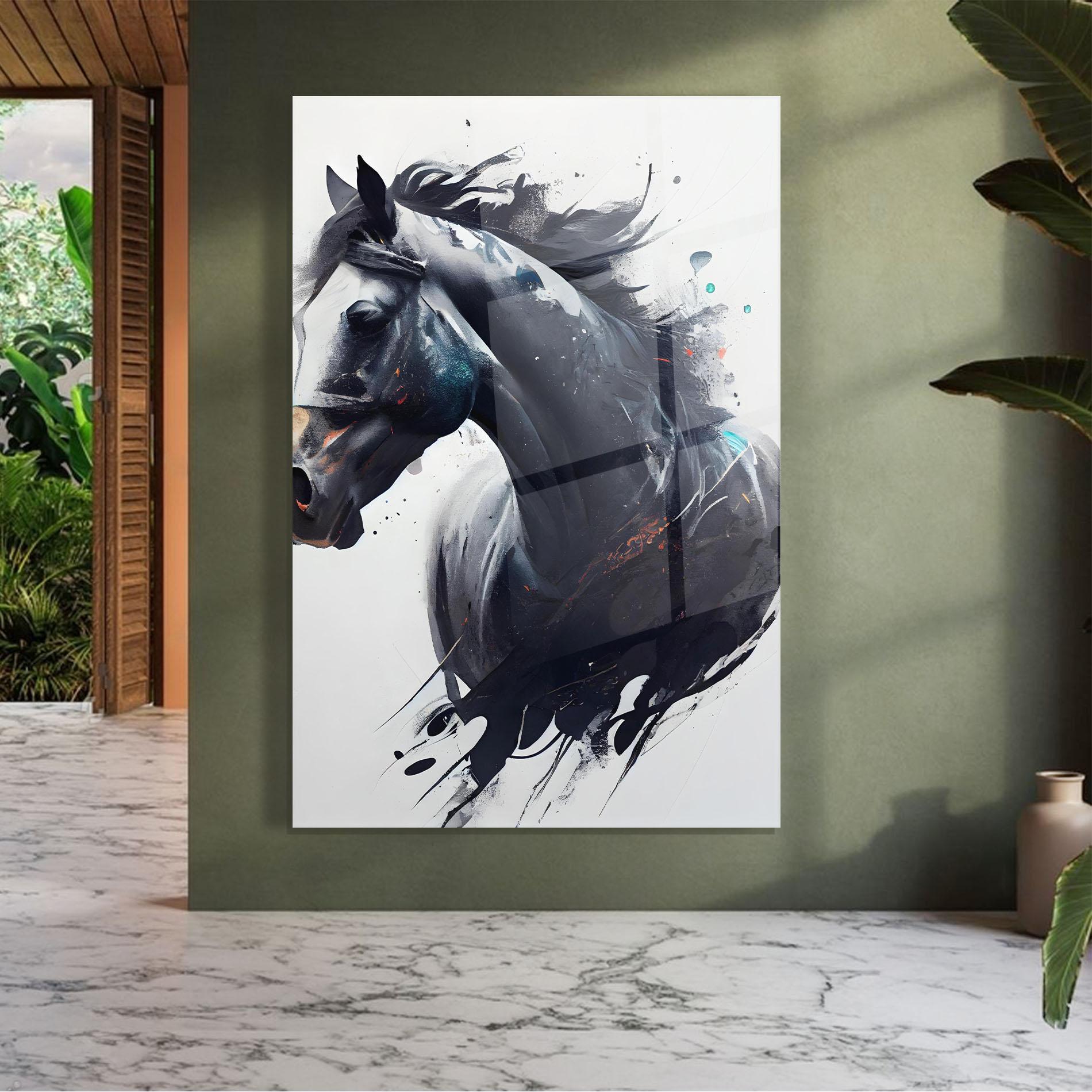 Glasbild Black Paint Horse mockup 7