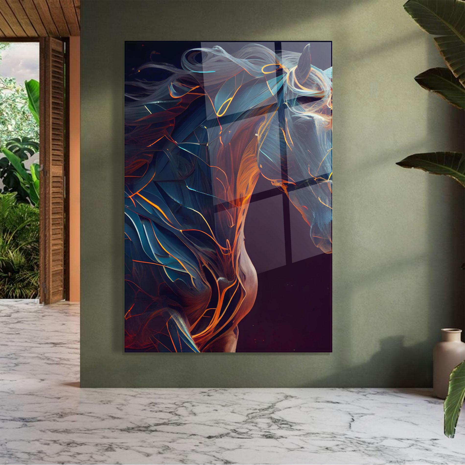 Glasbild Fire Lines Horse mockup 7