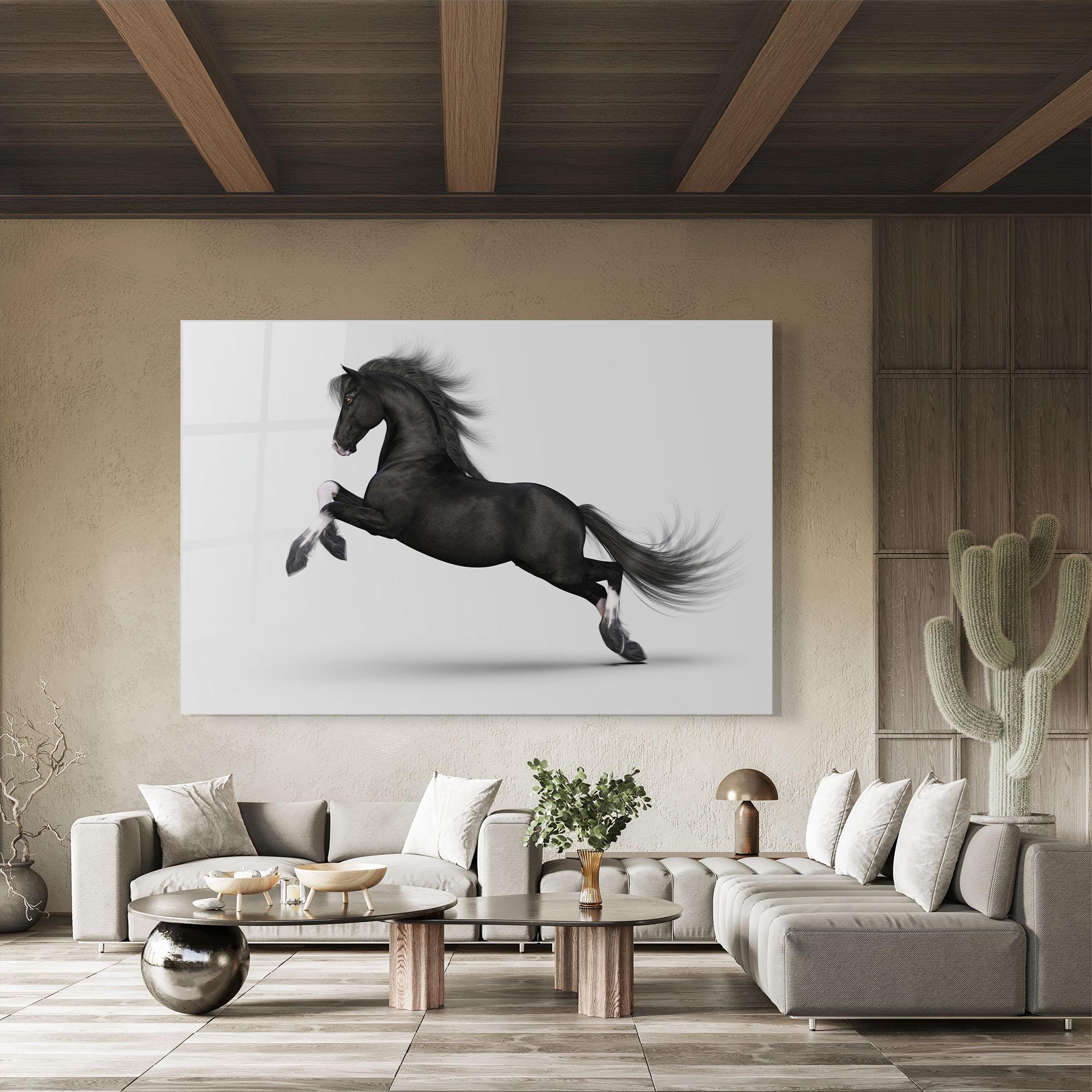 Glasbild Black Horse Galloping mockup 8