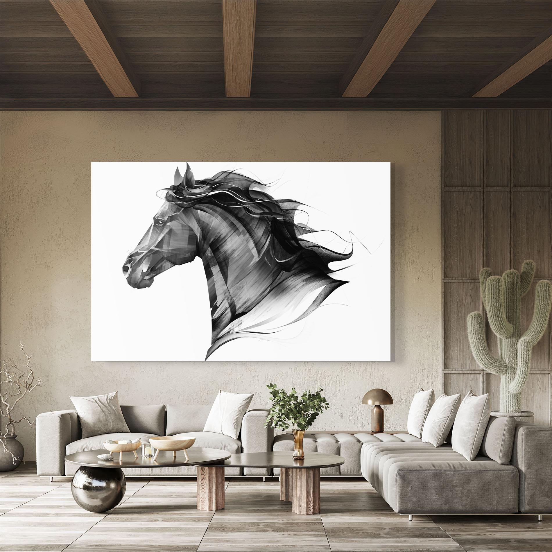 Glasbild Black Portrait Horse mockup 8