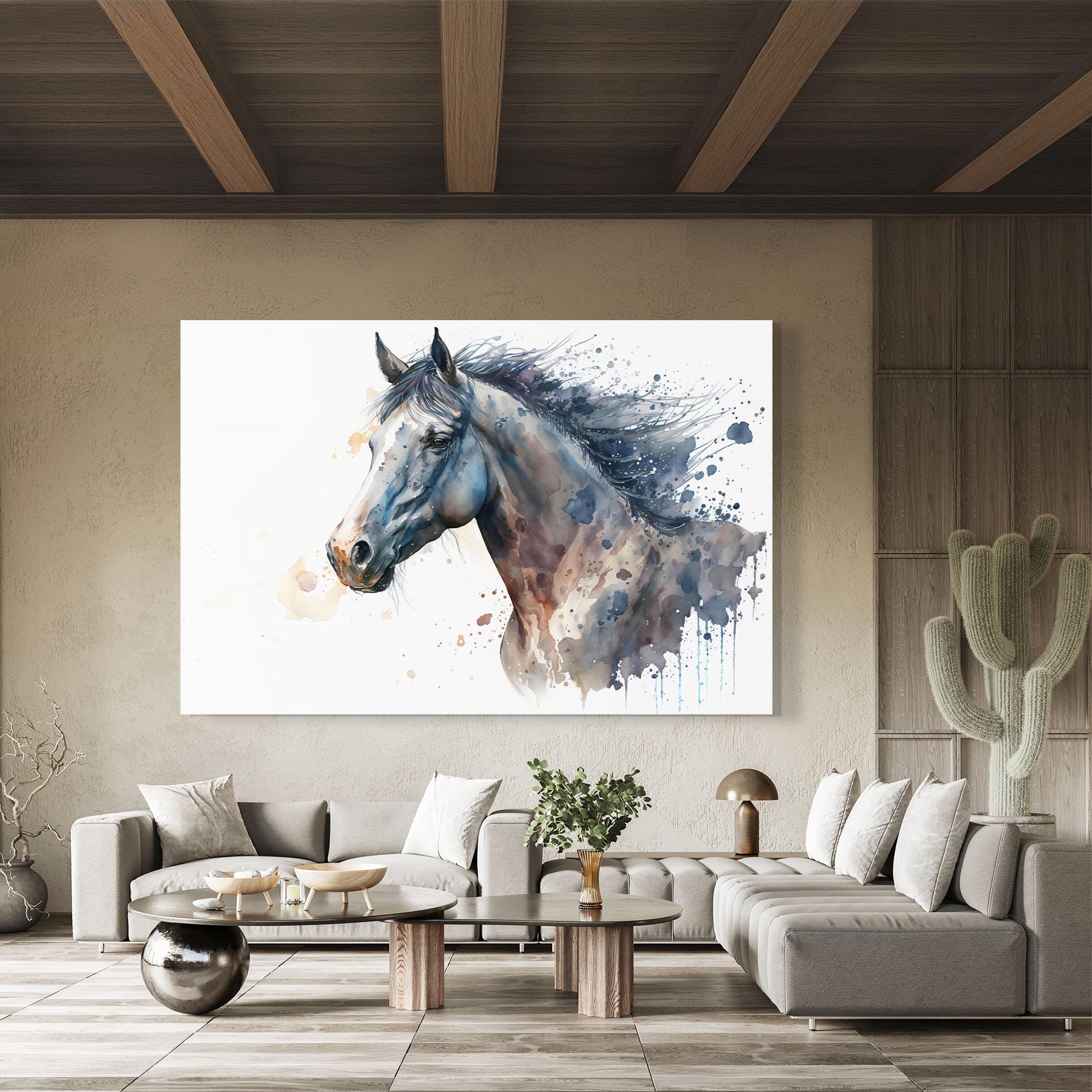Glasbild Blue Horse Painting mockup 8