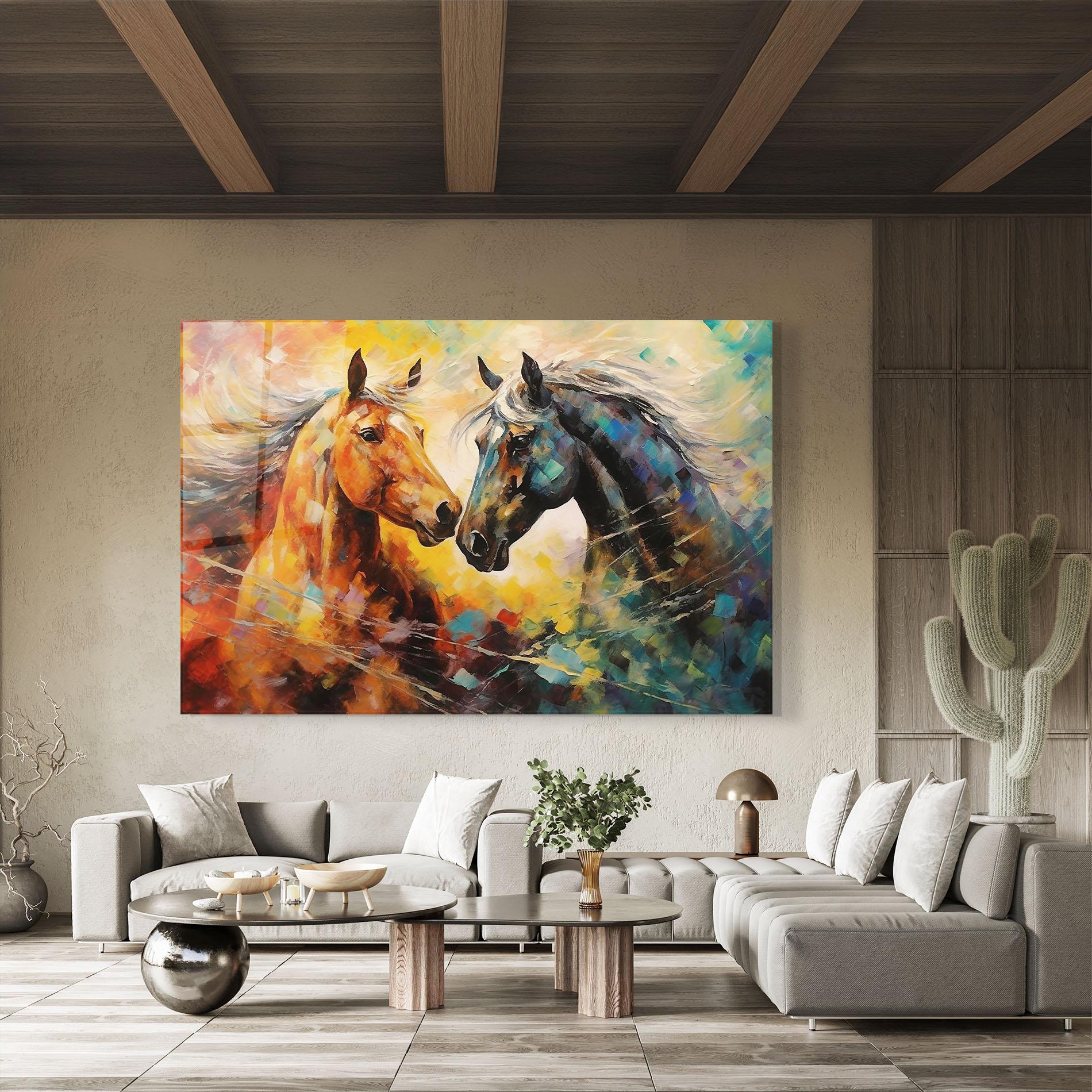 Glasbild Brown Black Horses mockup 8