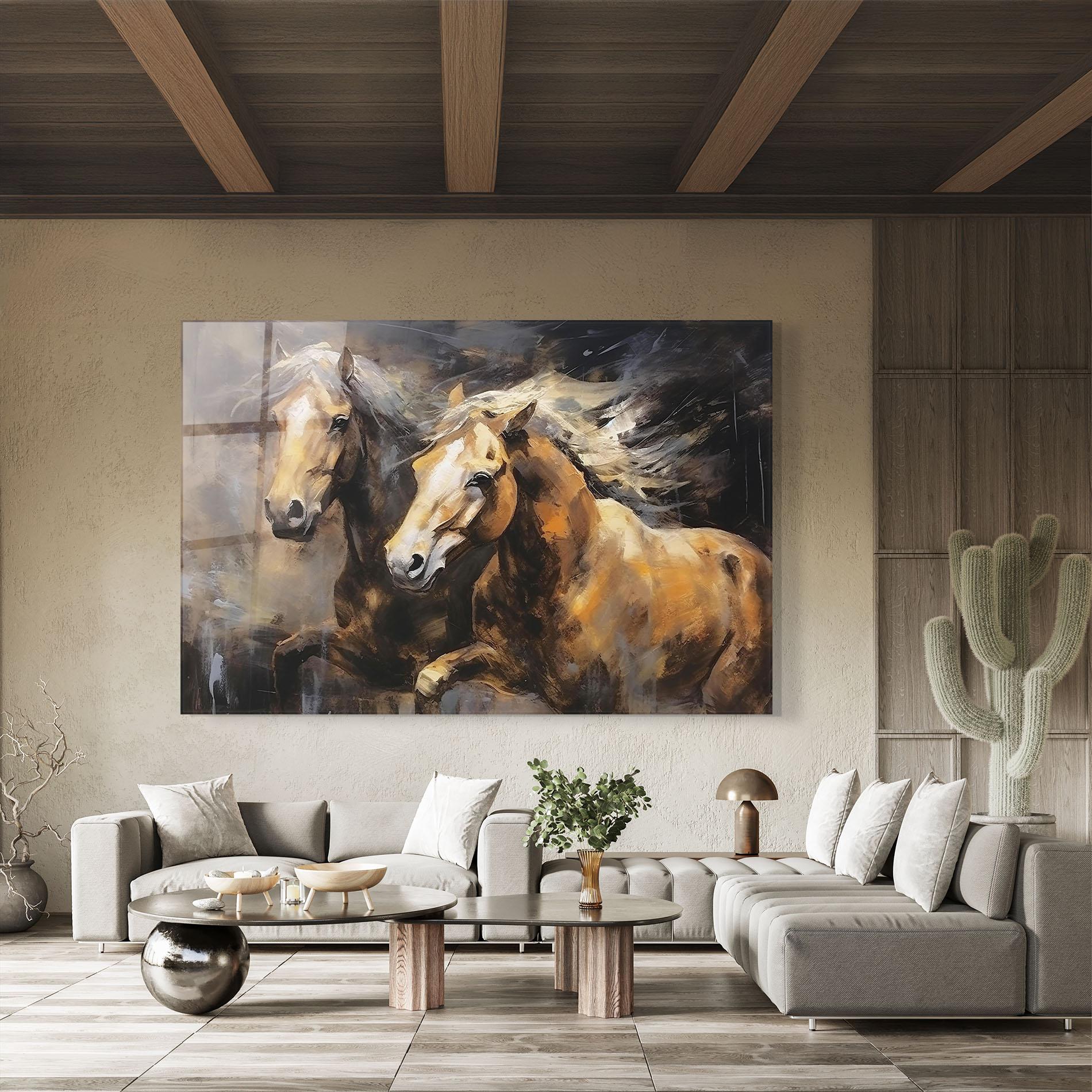 Glasbild Brown Horses Running mockup 8