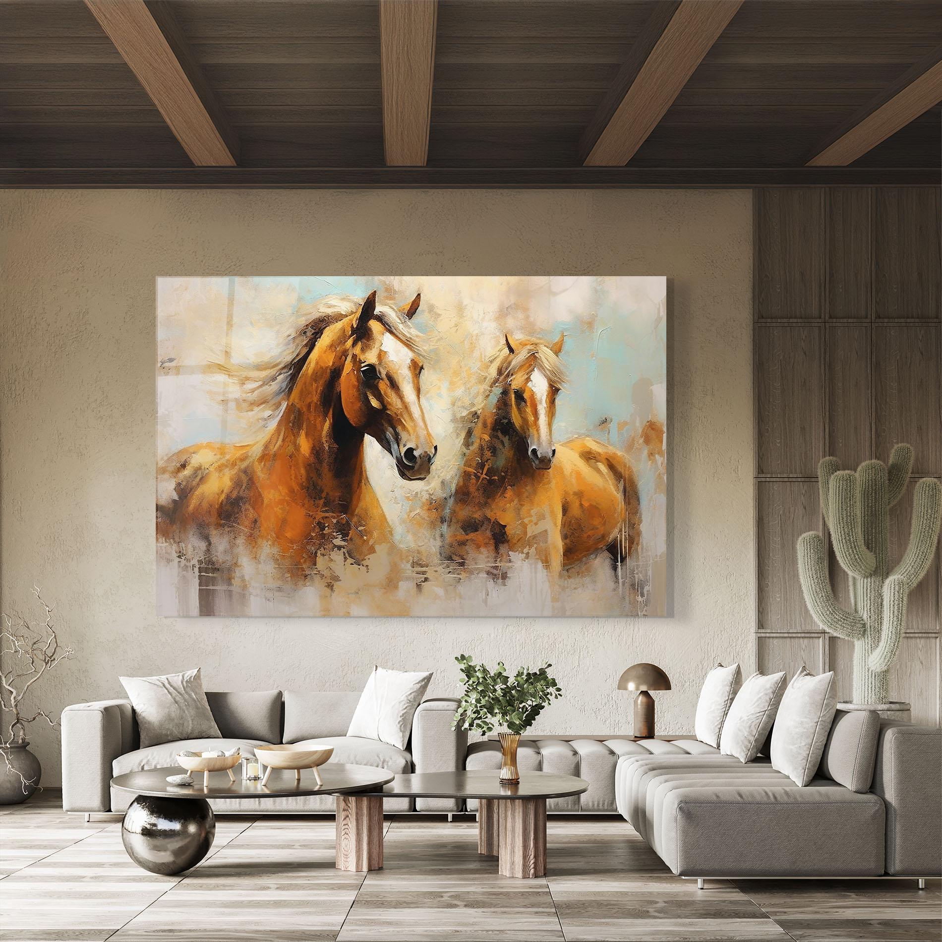 Glasbild Brown Horses Staying mockup 8