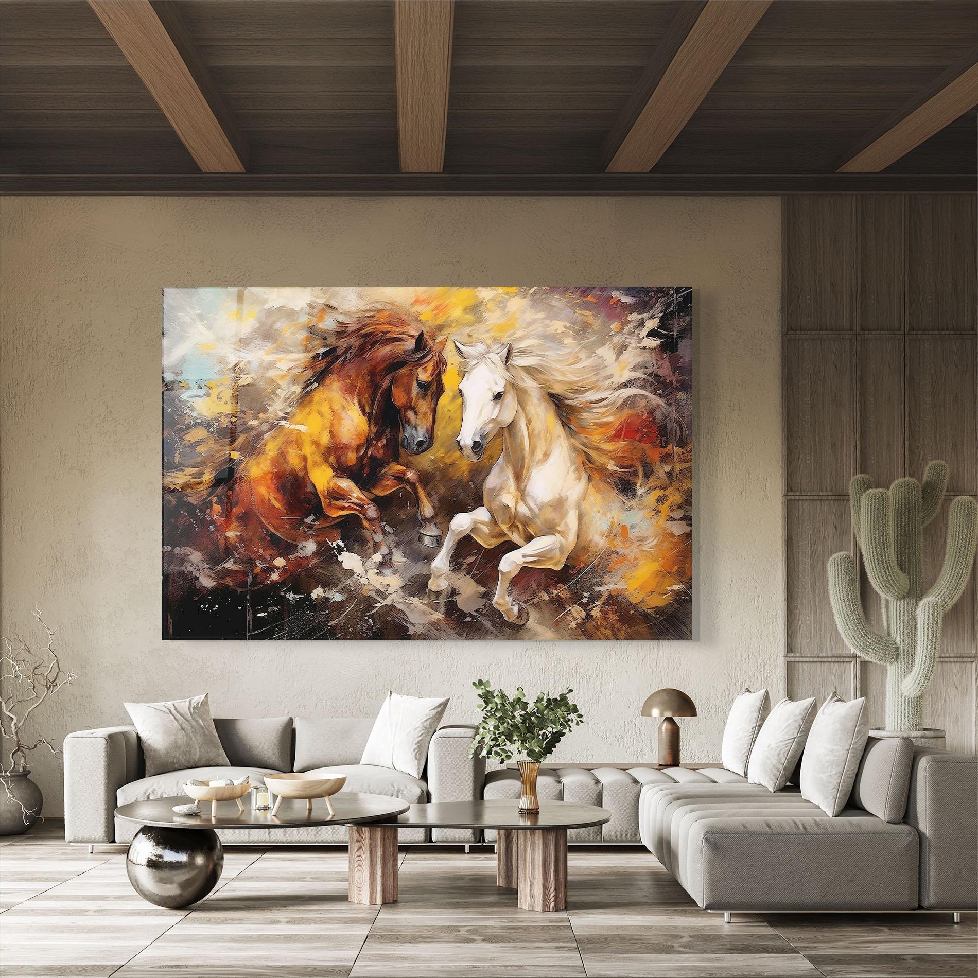 Glasbild Brown White Horses mockup 8