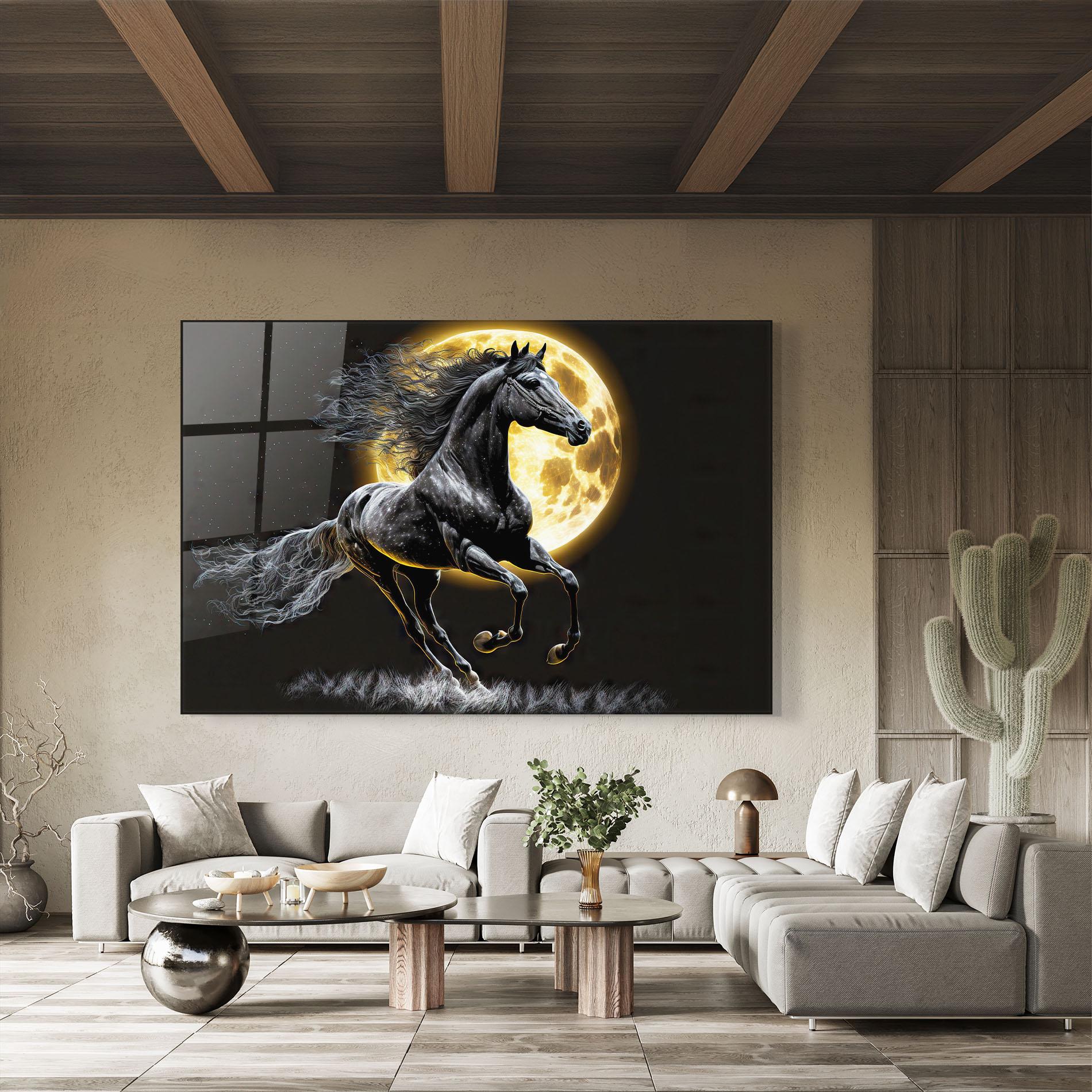Glasbild Gold Moon Horse mockup 8