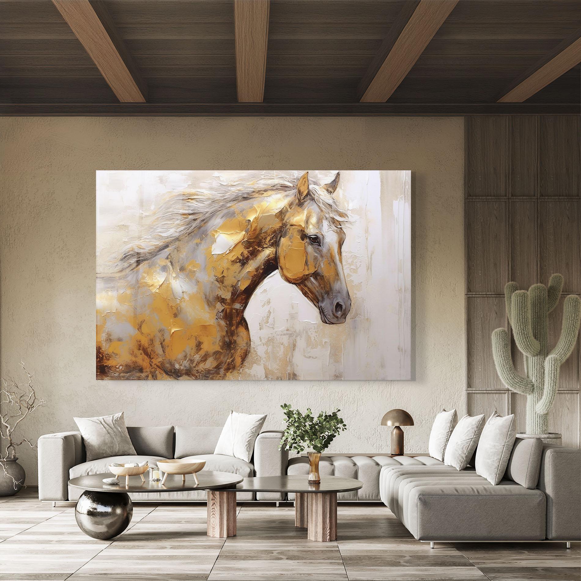 Glasbild Gold Texture Horse mockup 8