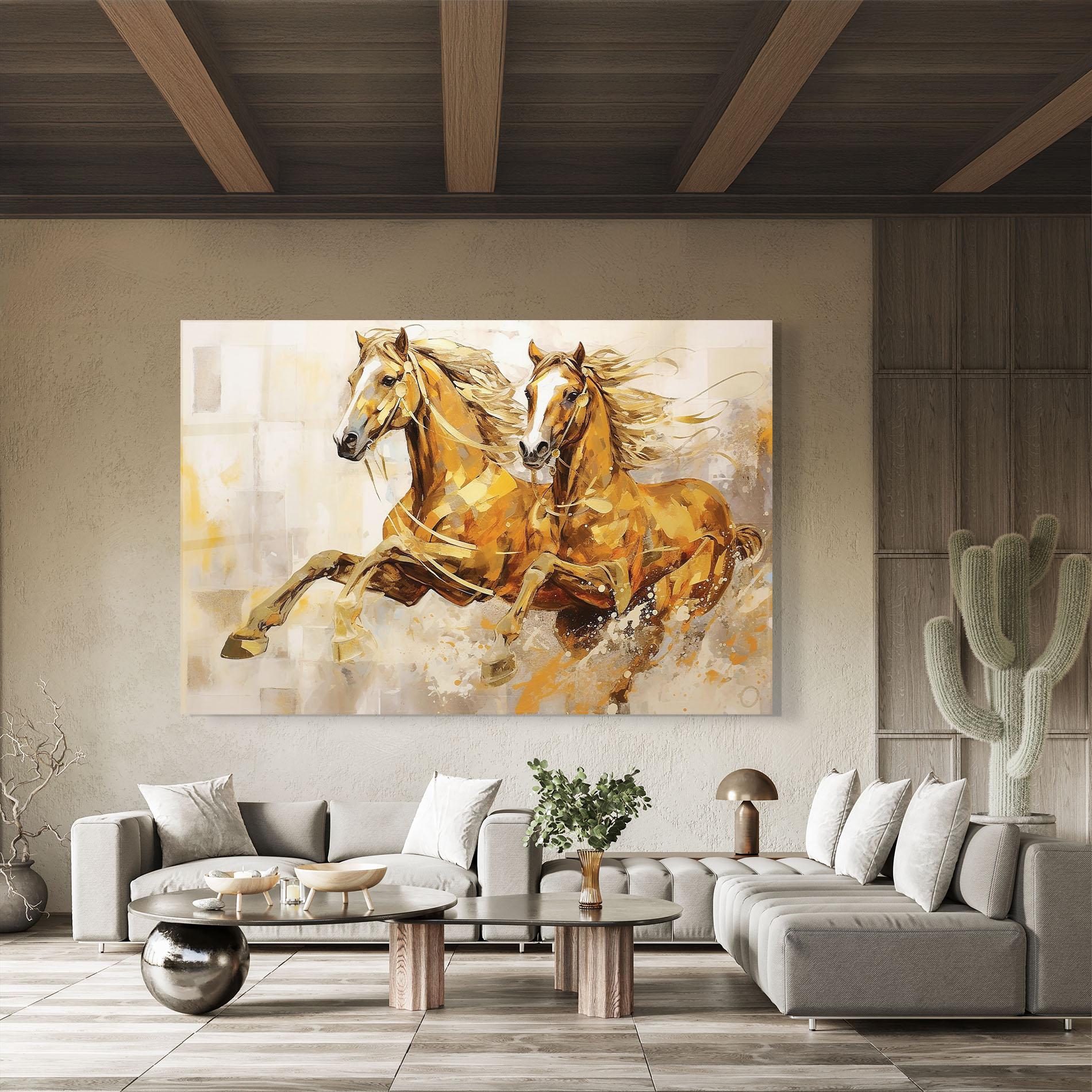 Glasbild Light Brown Horses Running mockup 8