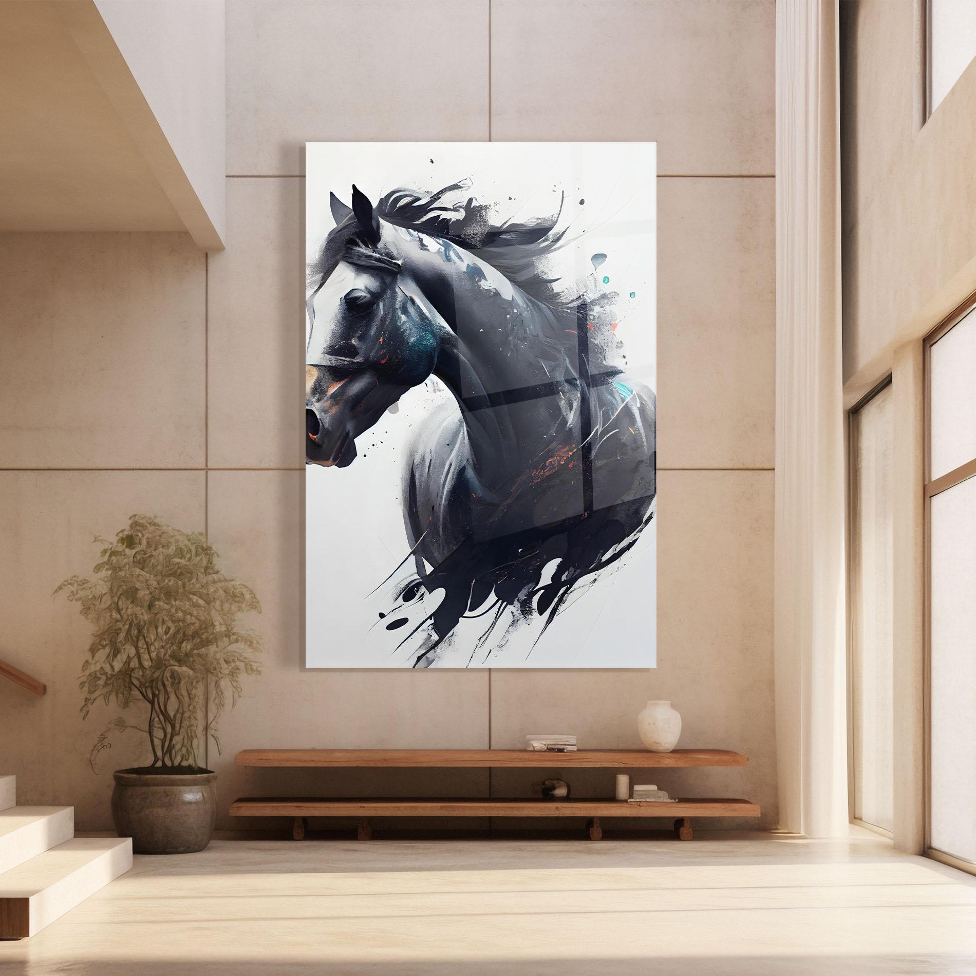 Glasbild Black Paint Horse mockup 8