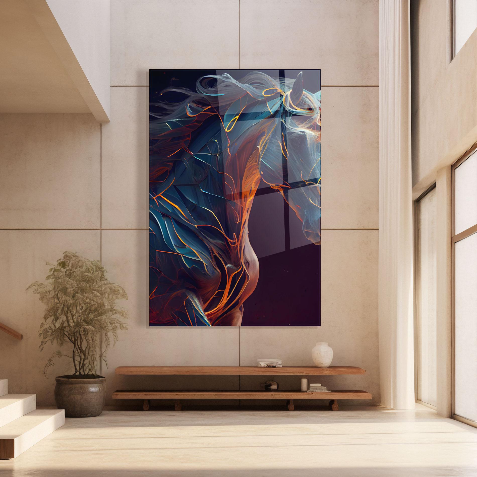 Glasbild Fire Lines Horse mockup 8