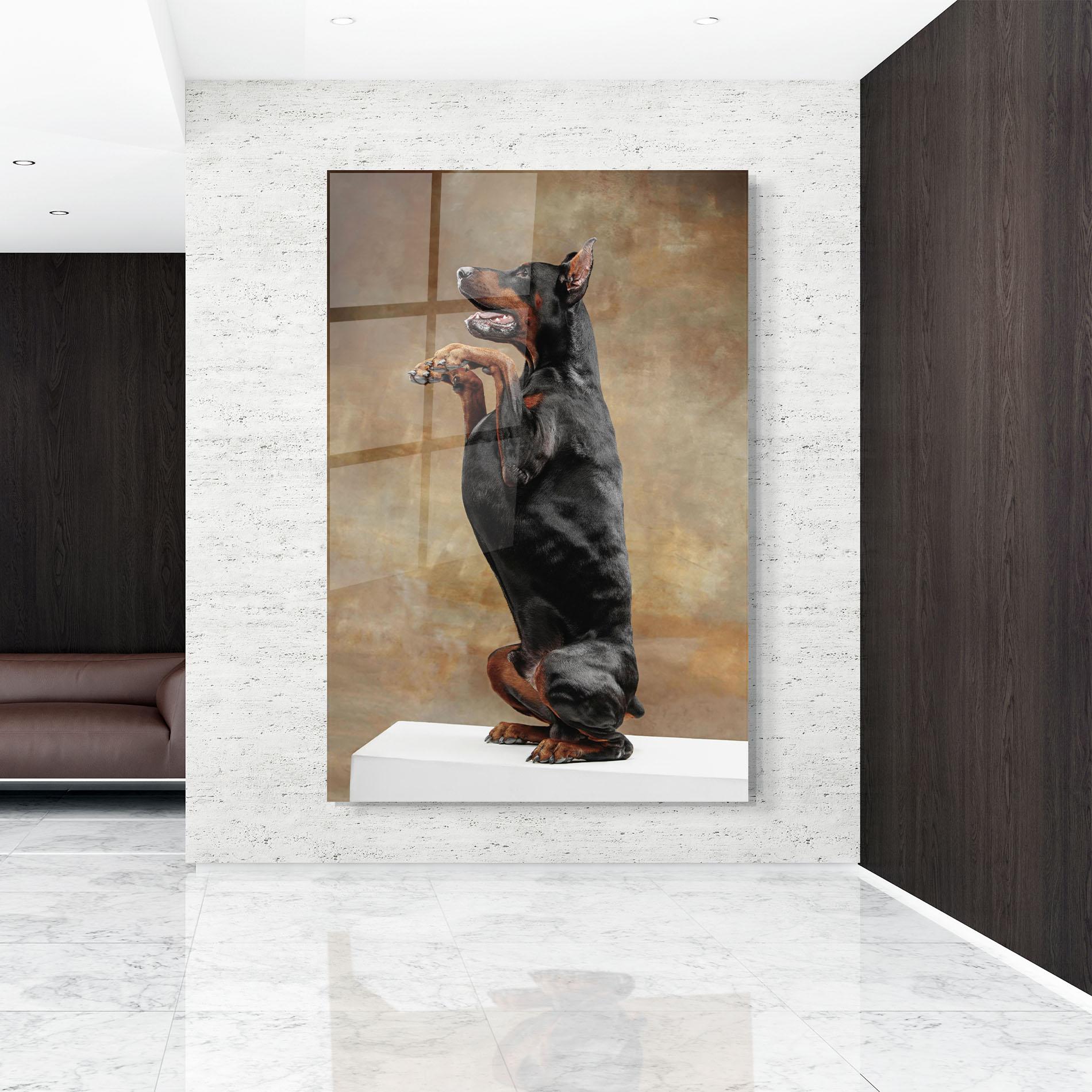 Glasbild Doberman Standing mockup 9