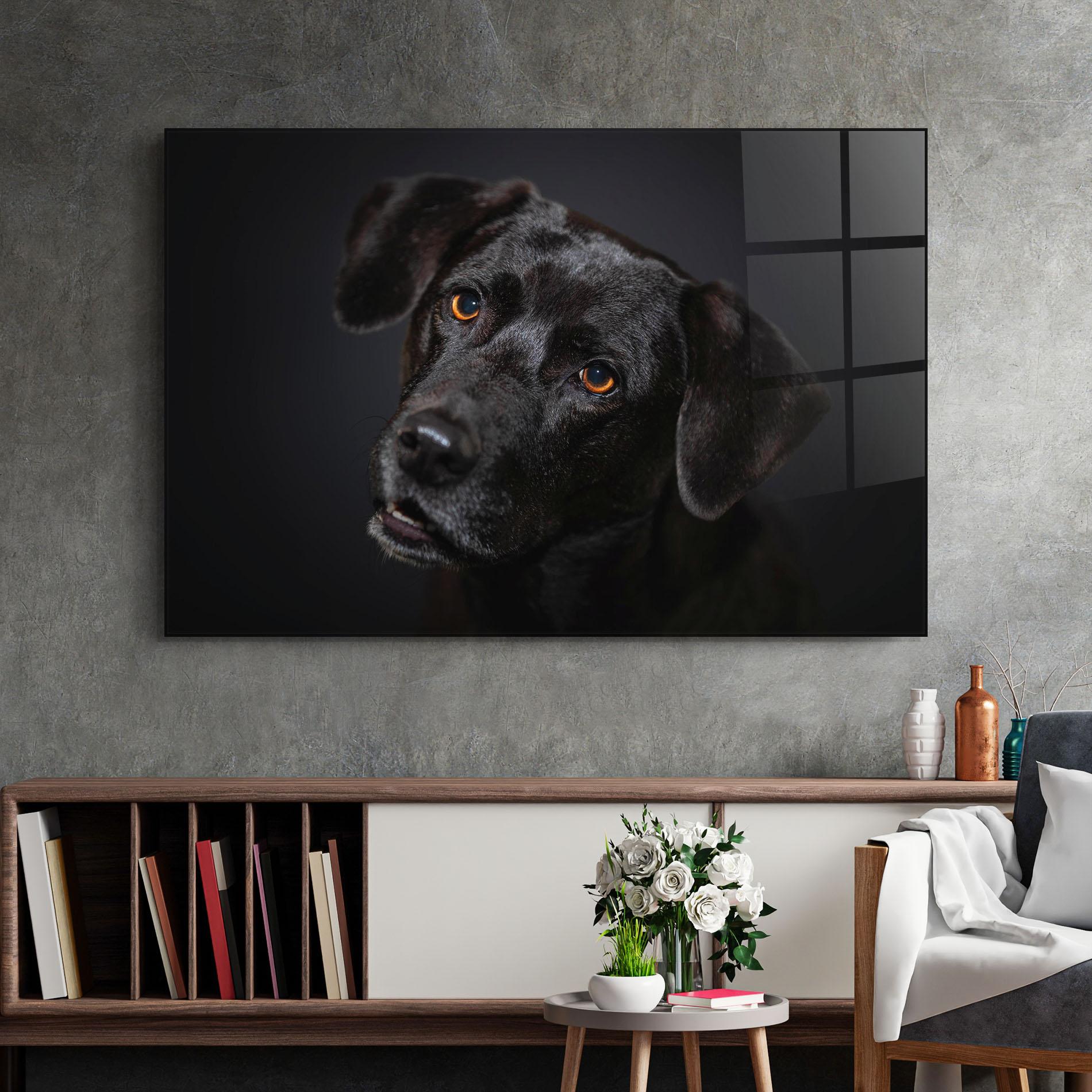Glasbild Black Dog Portrait mockup 2