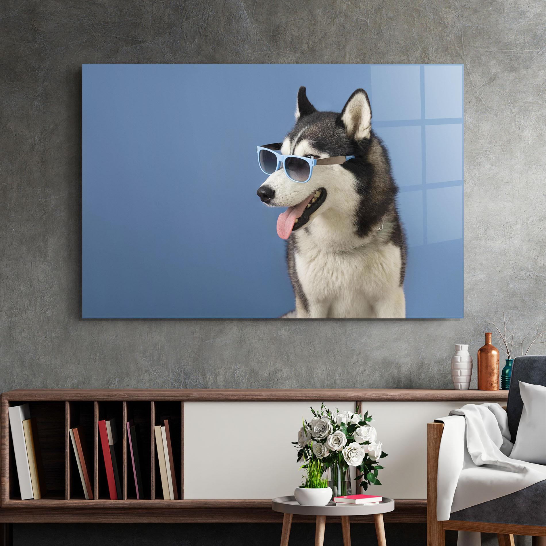 Glasbild Blue Glasses Dog mockup 2
