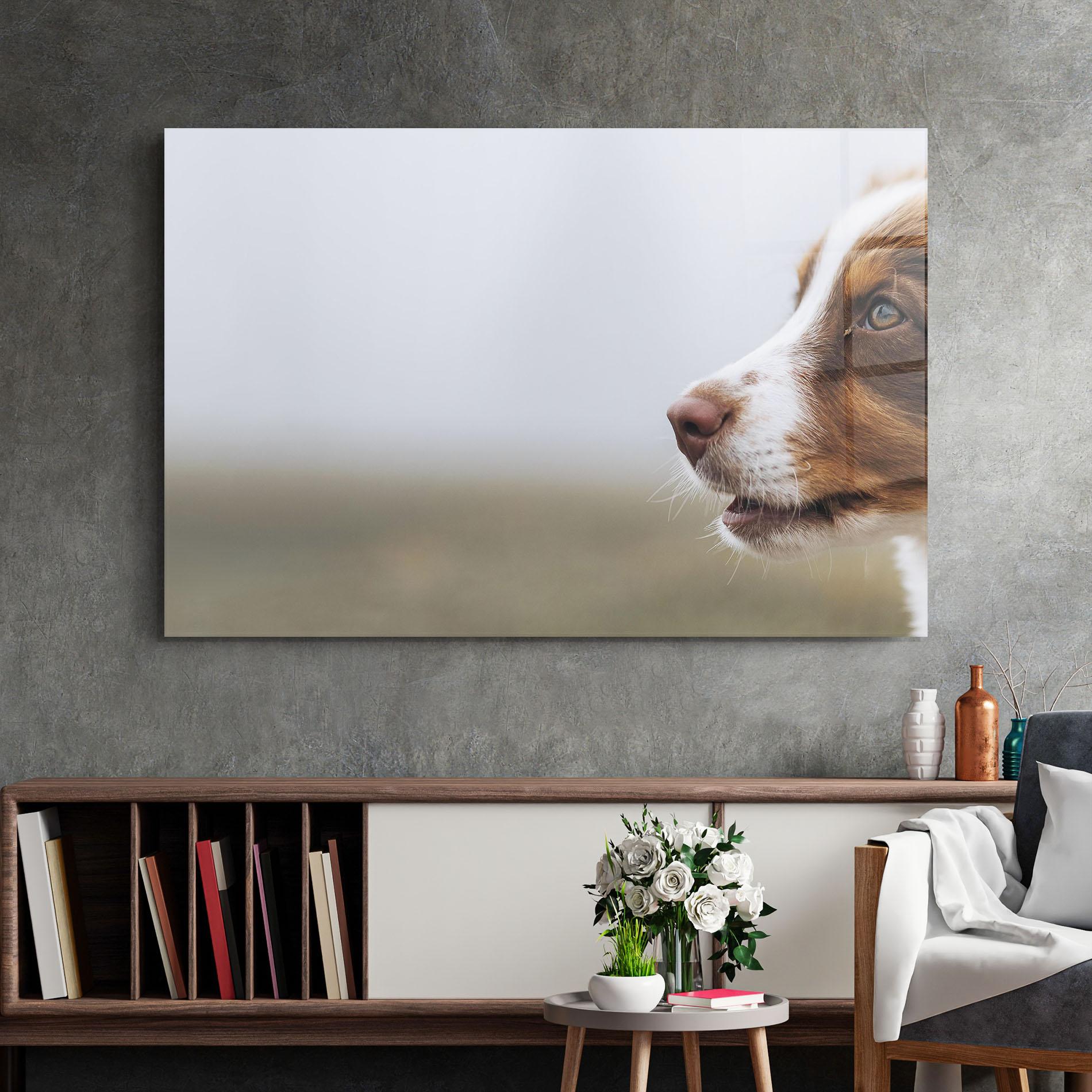 Glasbild Brown White Dog mockup 2