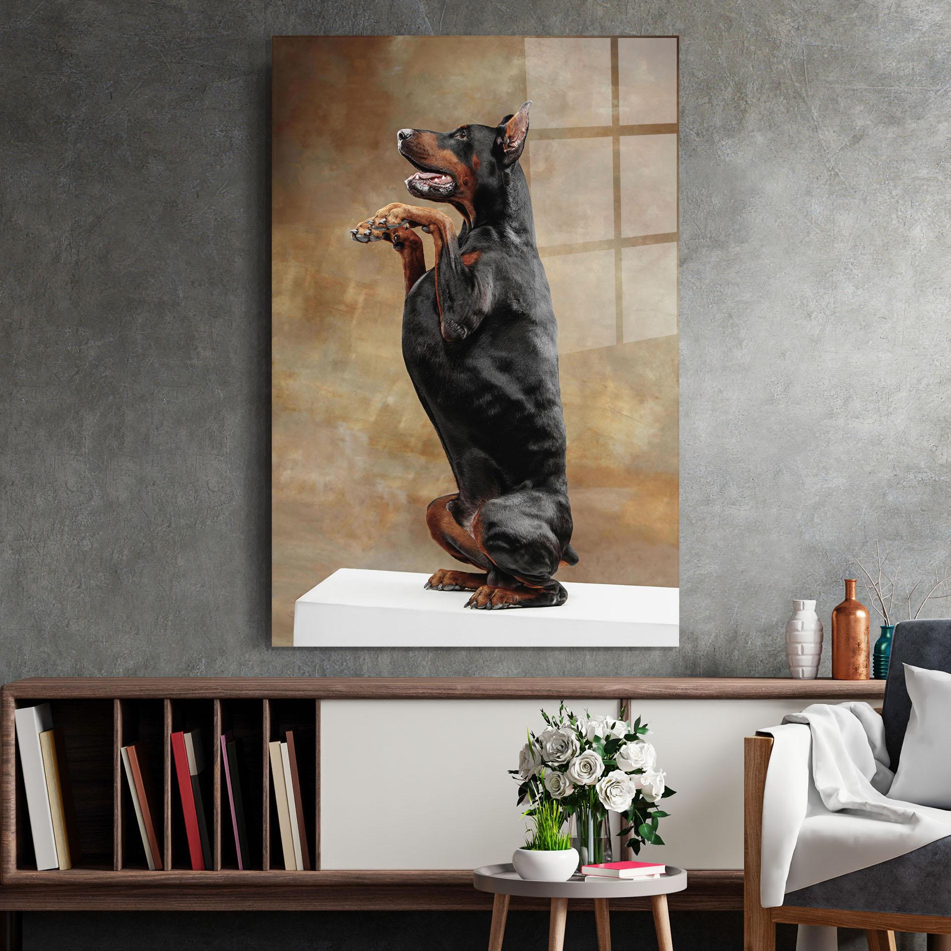 Glasbild Doberman Standing mockup 2