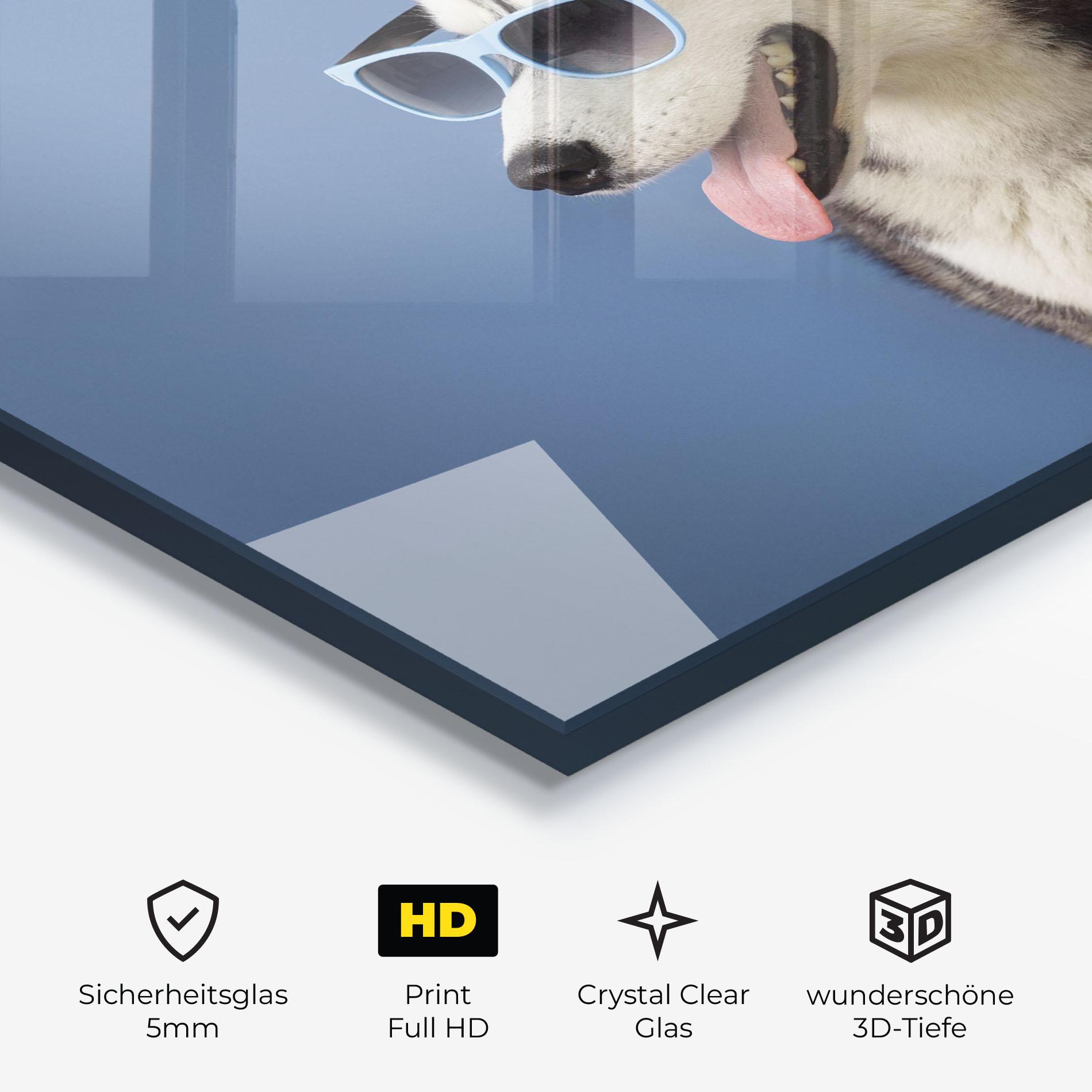 Glasbild Blue Glasses Dog mockup 3