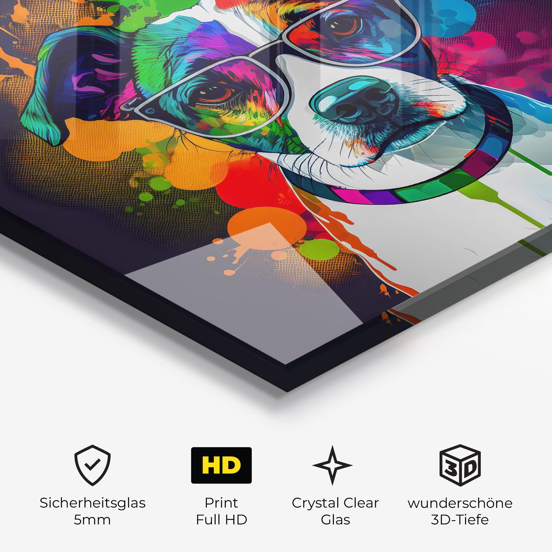 Glasbild Colorful Dog mockup 3