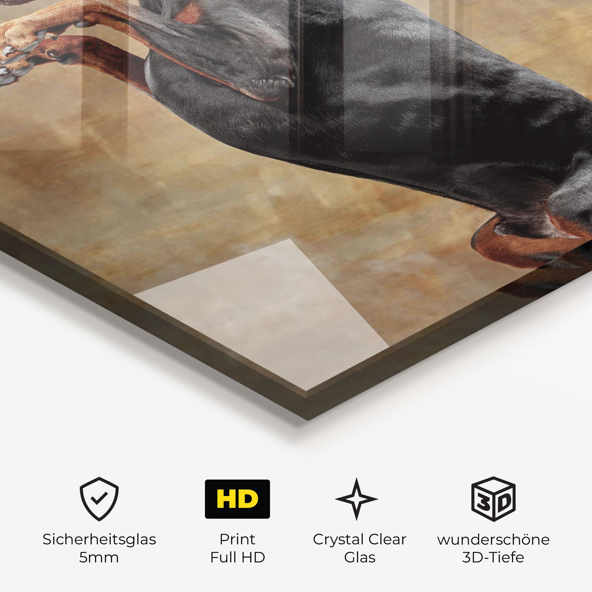 Glasbild Doberman Standing mockup 3