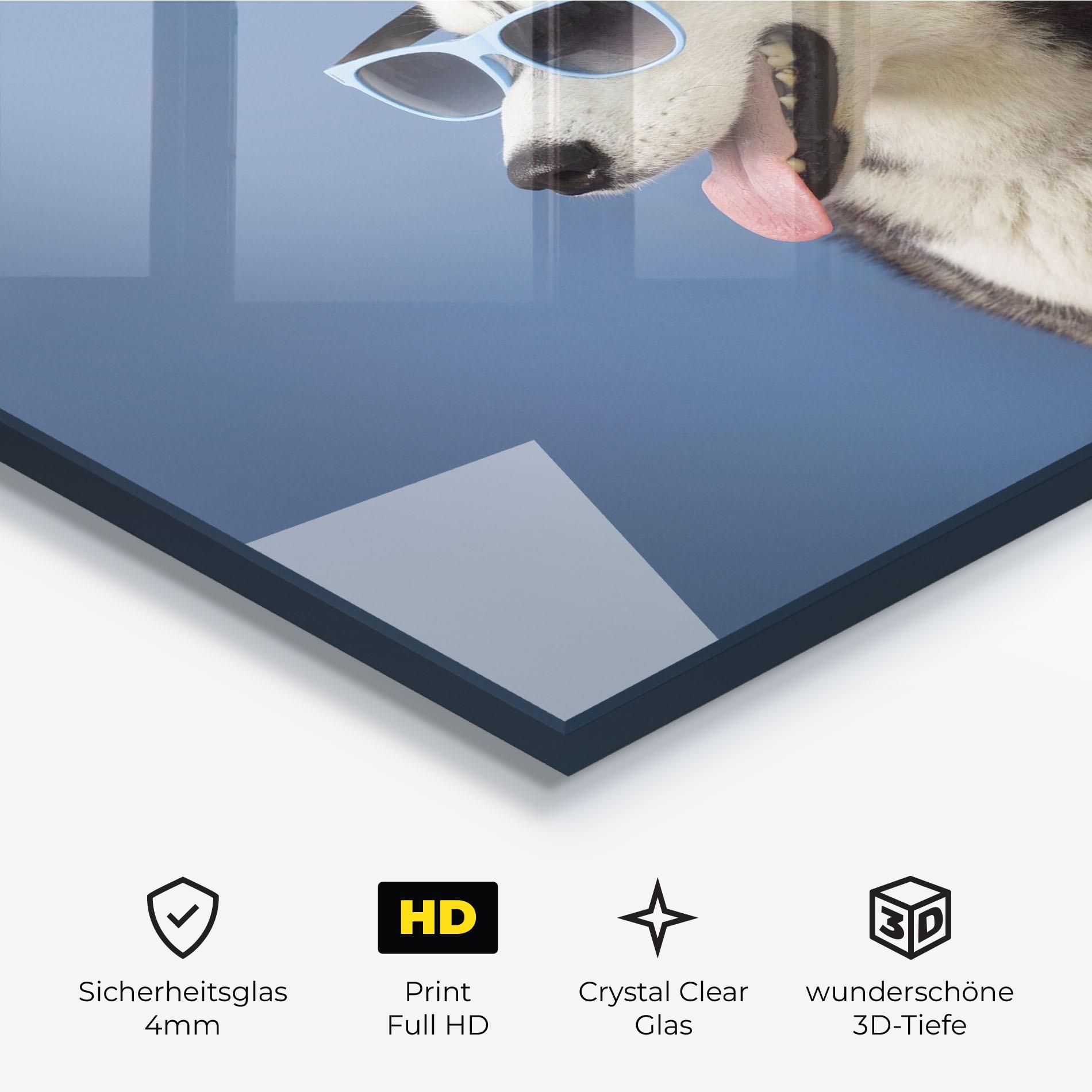 Glasbild Blue Glasses Dog mockup 3