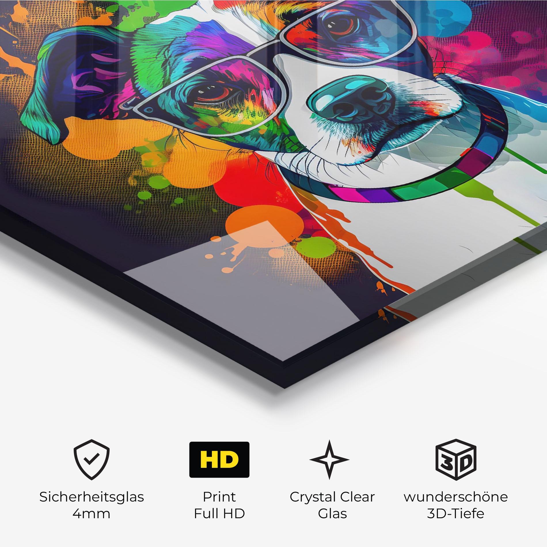 Glasbild Colorful Dog mockup 3