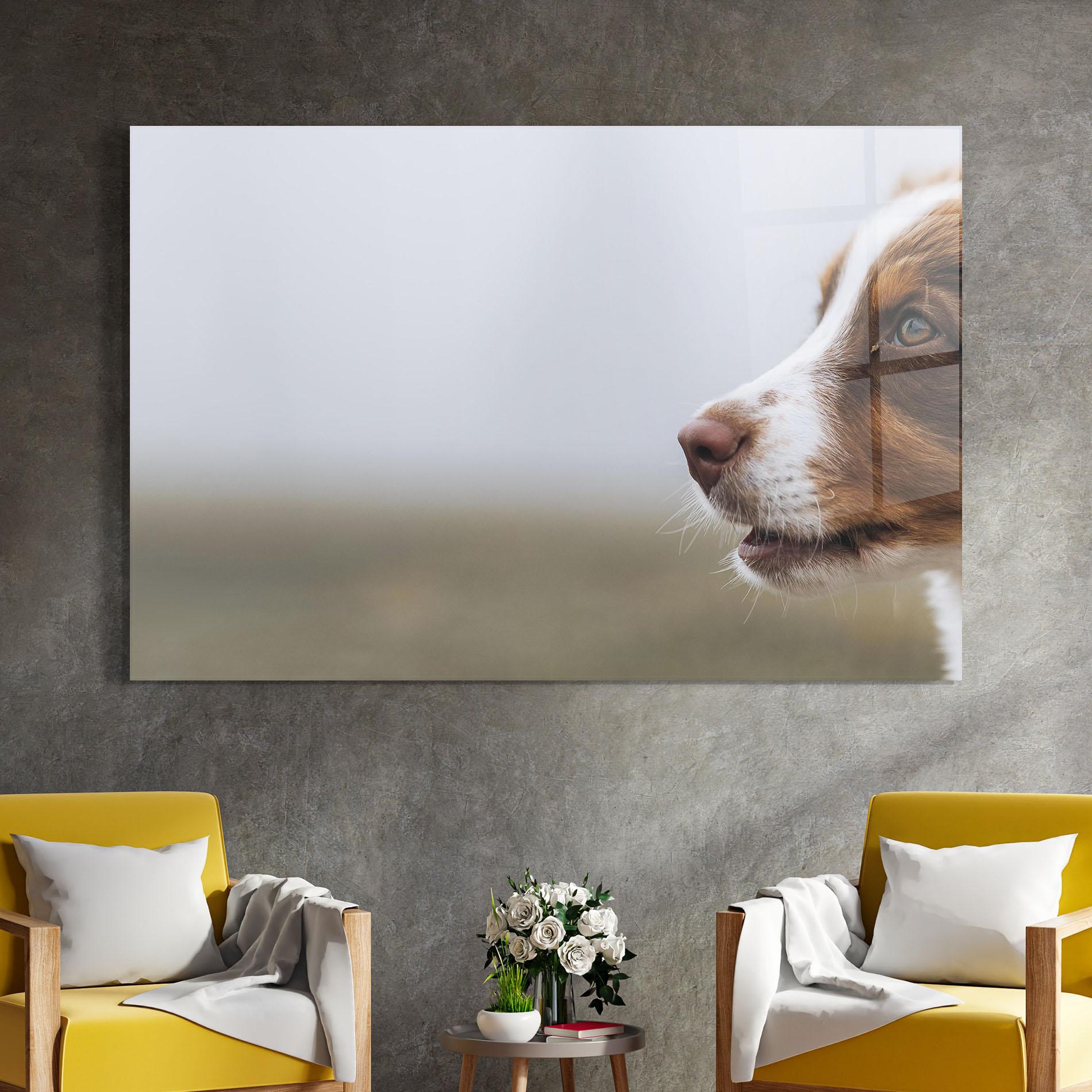 Glasbild Brown White Dog mockup 4