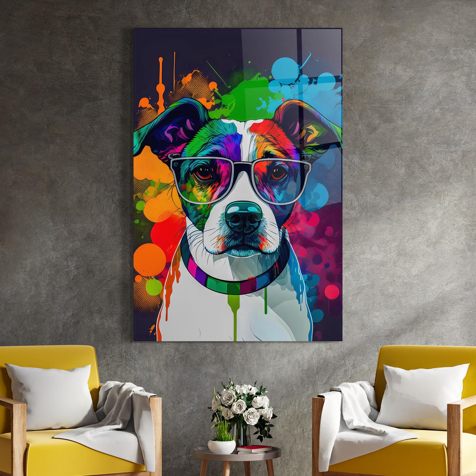 Glasbild Colorful Dog mockup 4