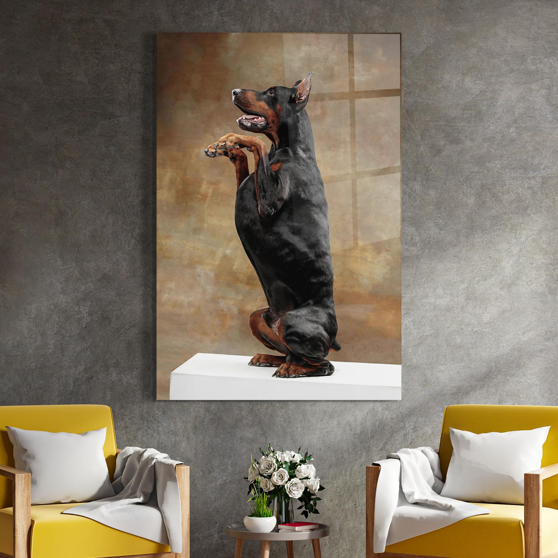 Glasbild Doberman Standing mockup 4
