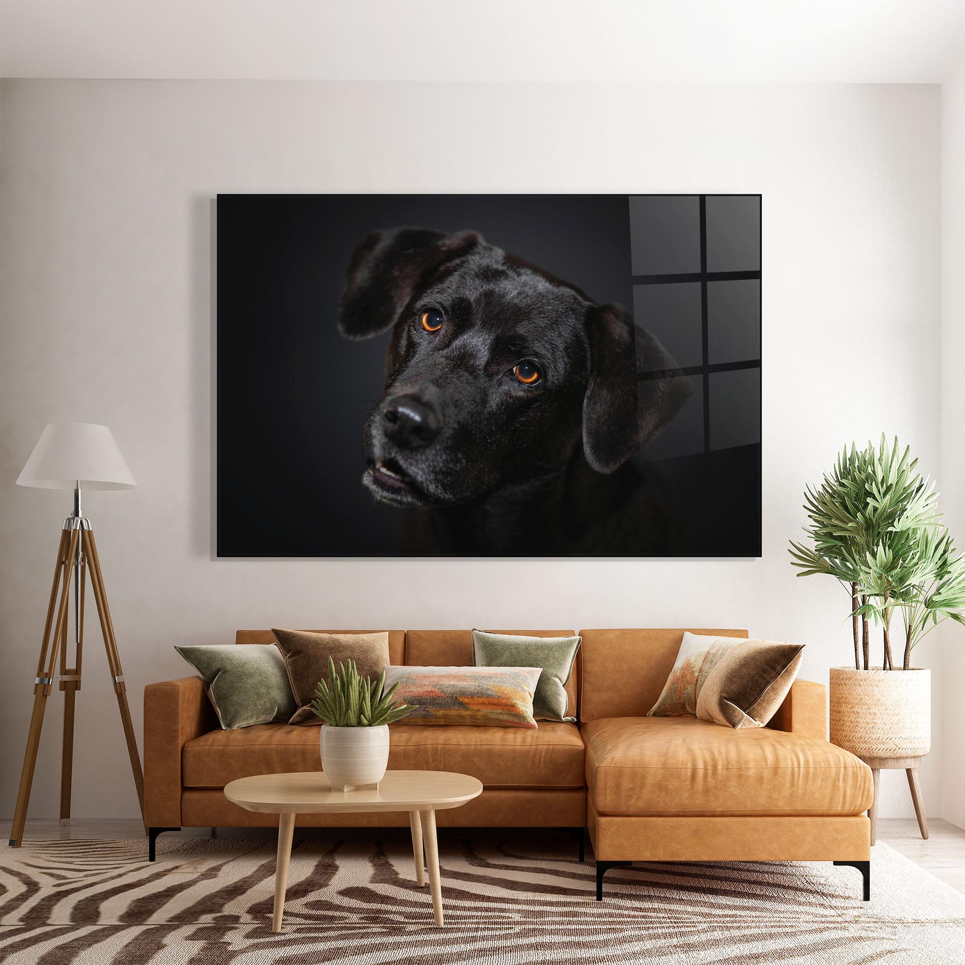 Glasbild Black Dog Portrait mockup 7